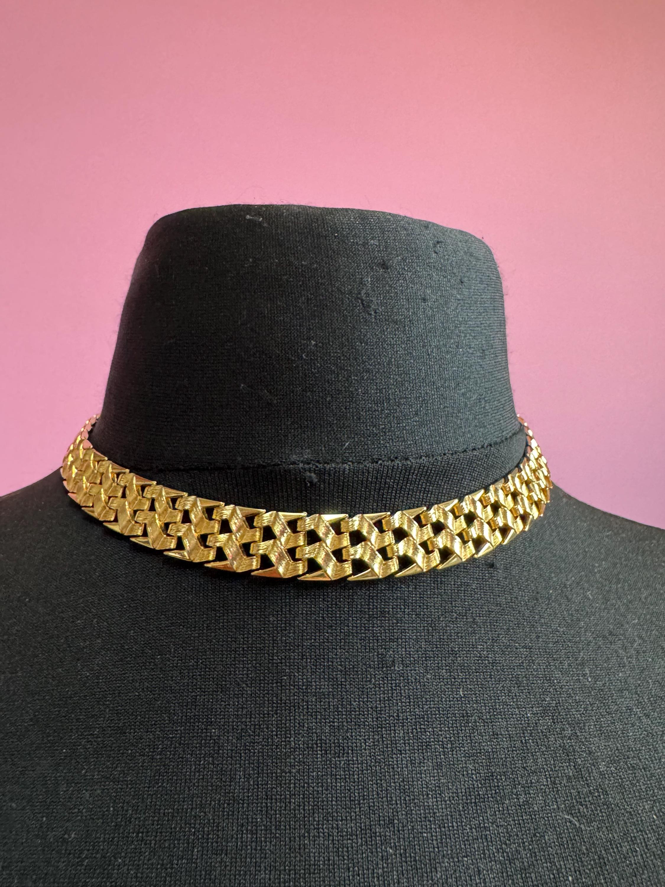 1965 GROSSE gold plated flat choker, signed necklace Designer 1960s