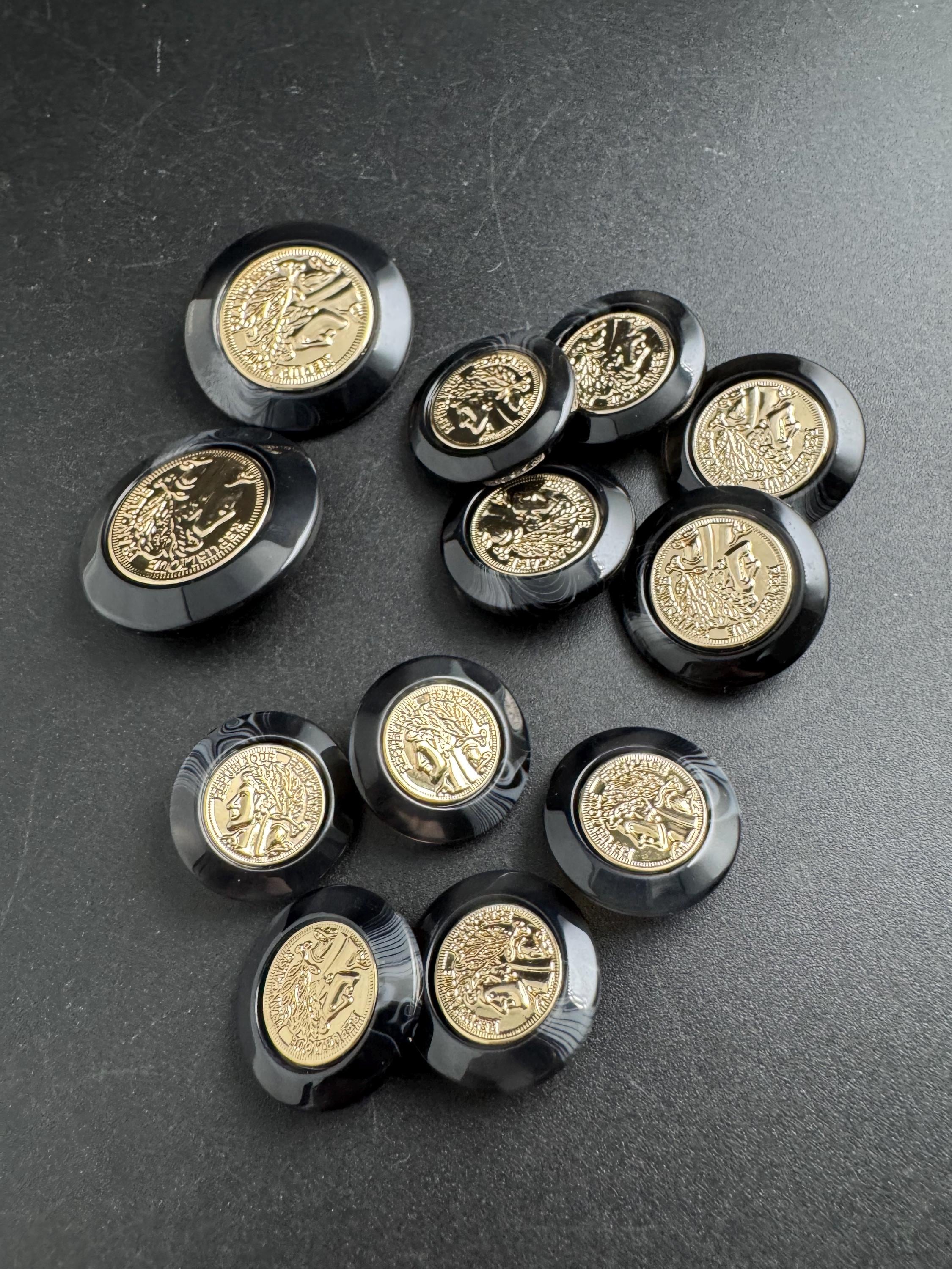 Gold Coin Tortoiseshell Acrylic Buttons, Sizes 21-34mm
