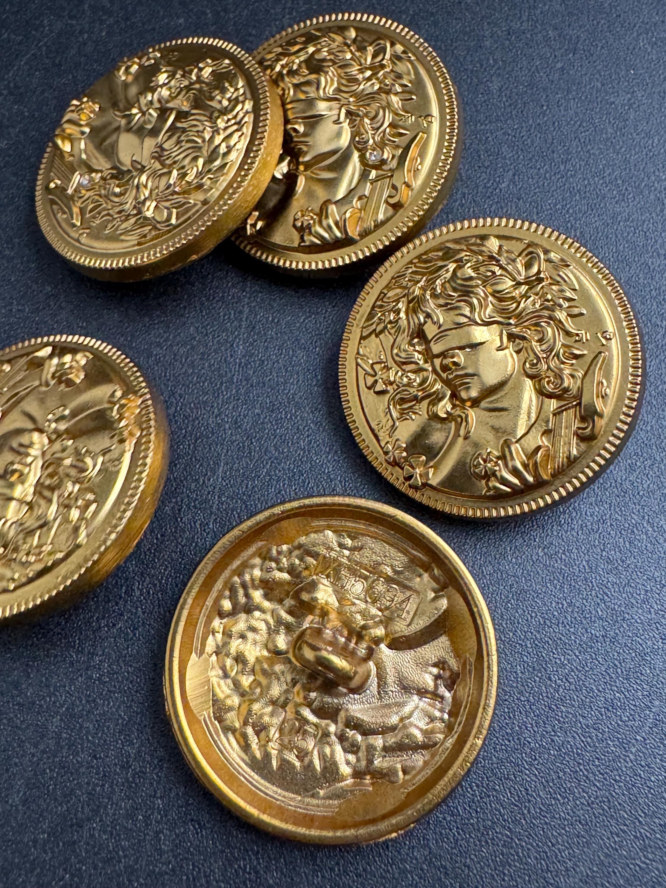 Bright antique gold coin buttons , size 25mm or 20mm metal