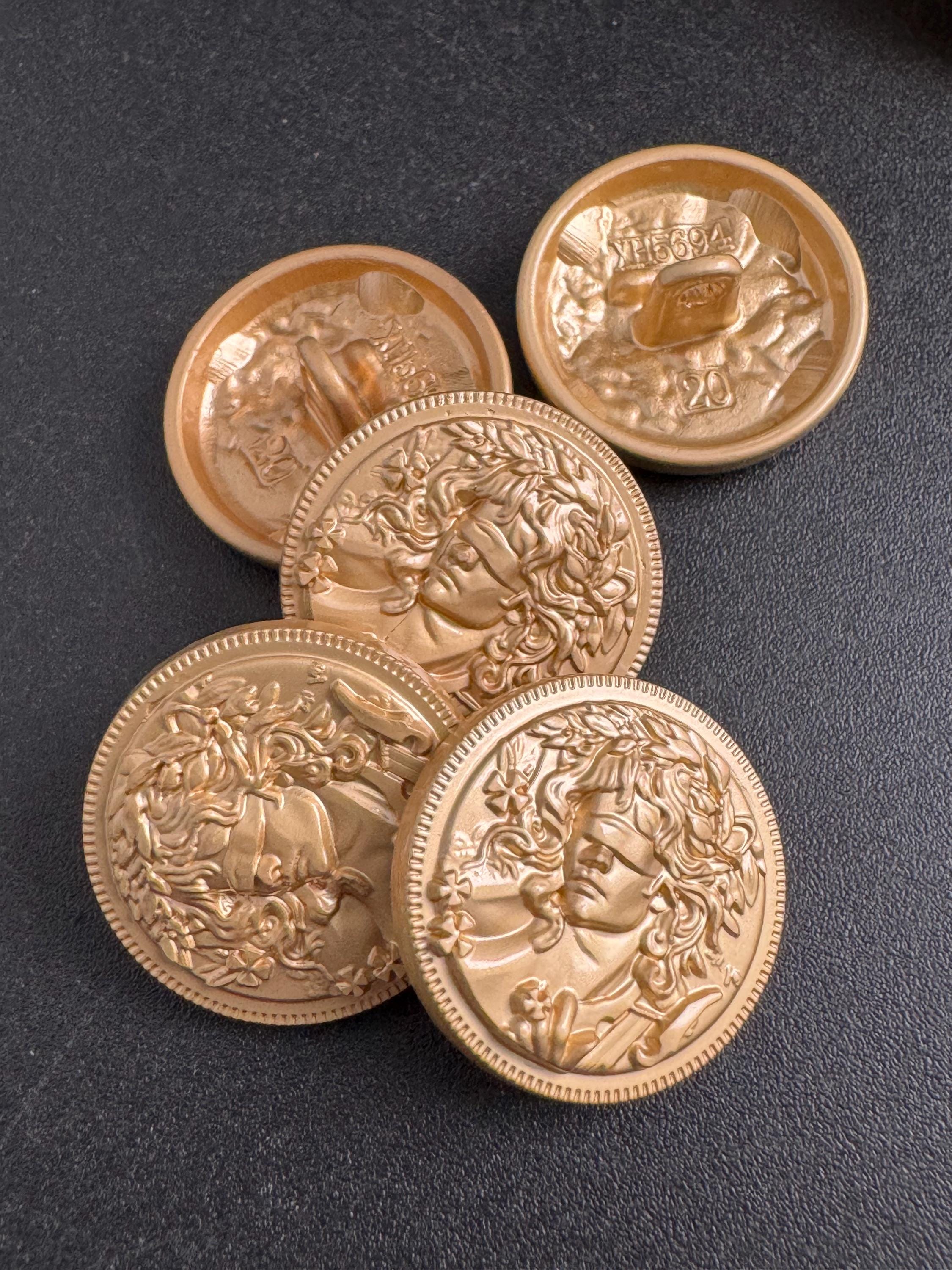 Light gold coin buttons , size 25mm or 20mm metal