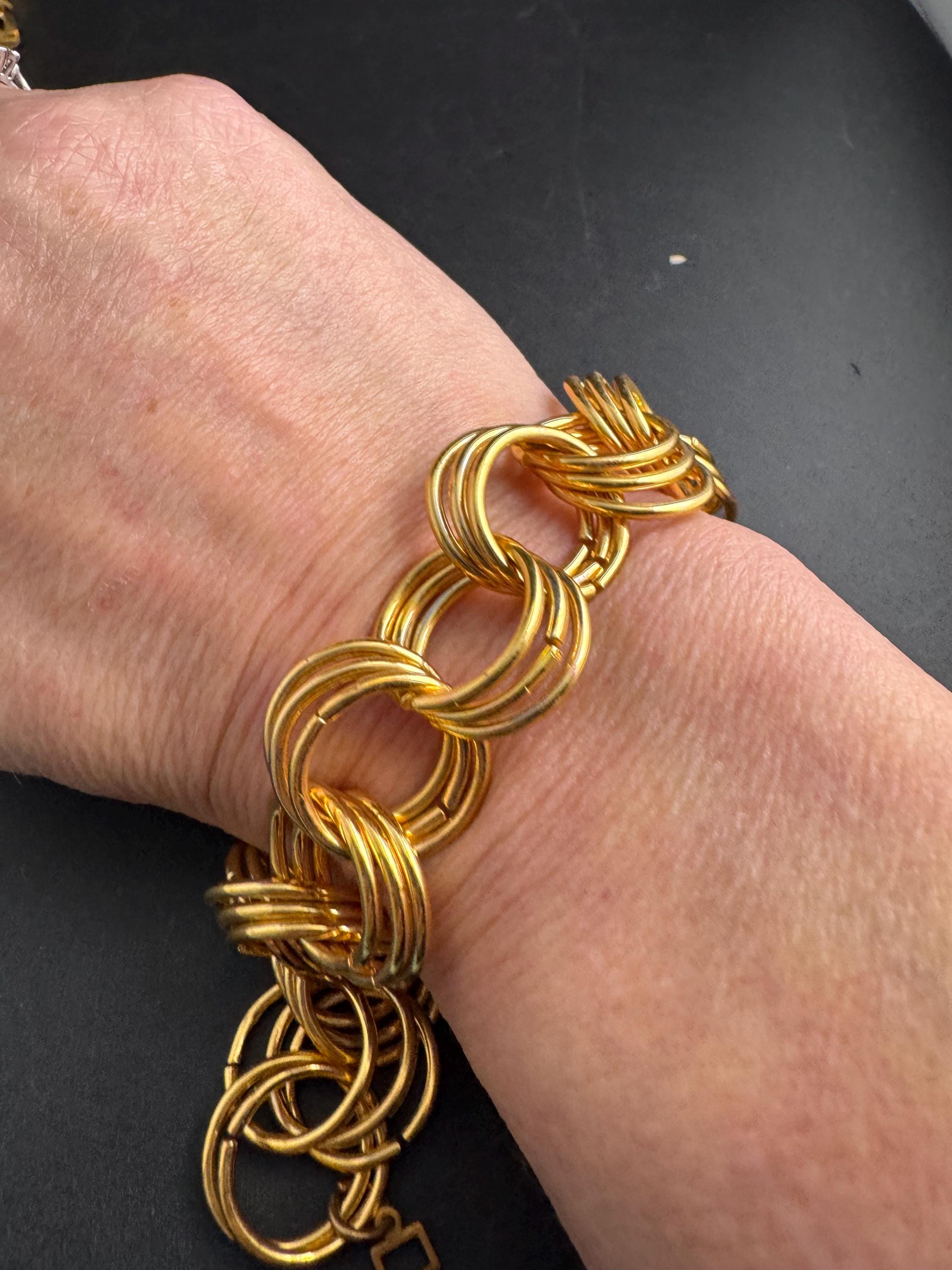 Wide gold curb chain link bracelet , vintage unused 80s