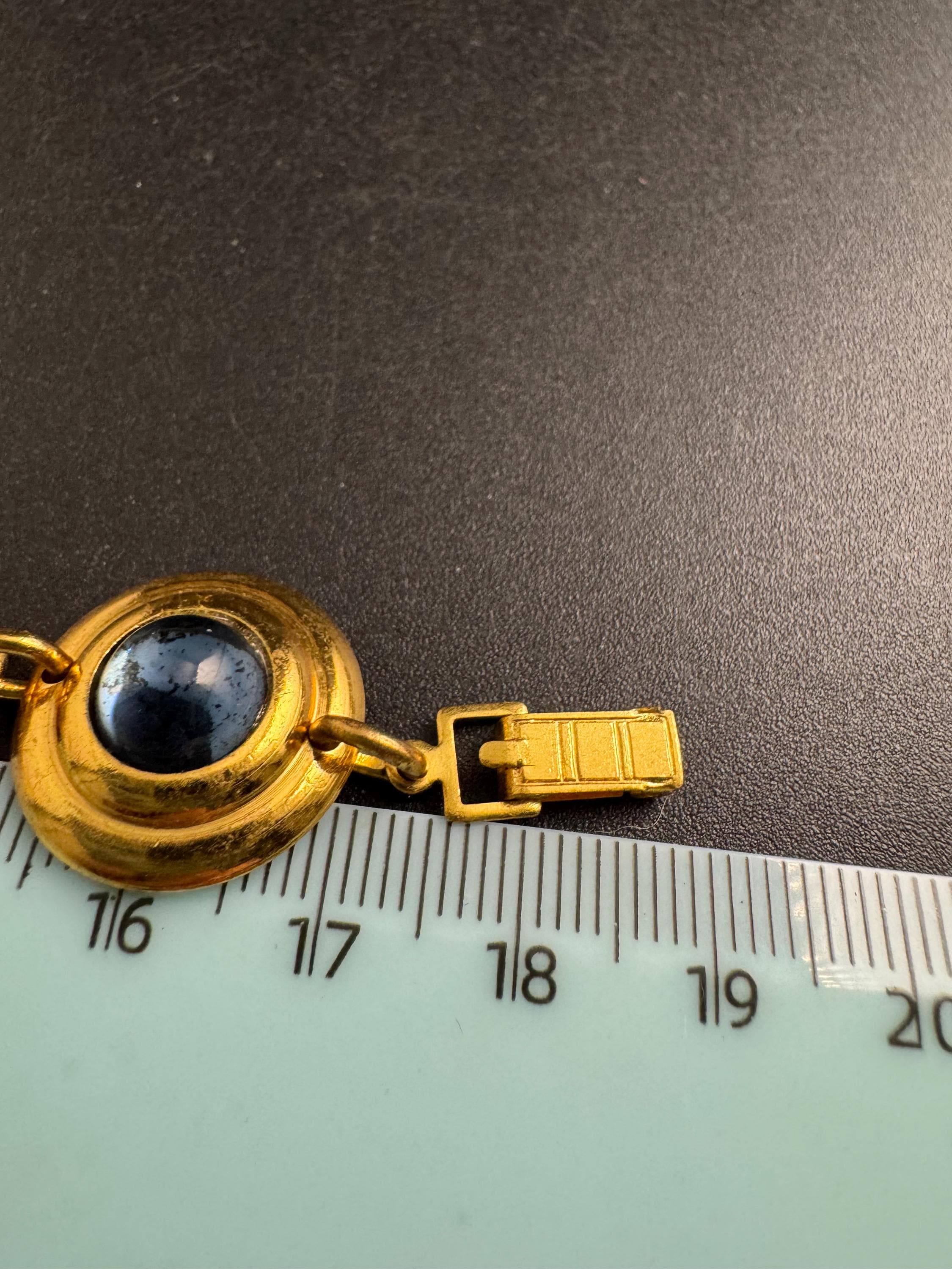 Etruscan sapphire cabochon disc bracelet , blue glass vintage unused 1960s