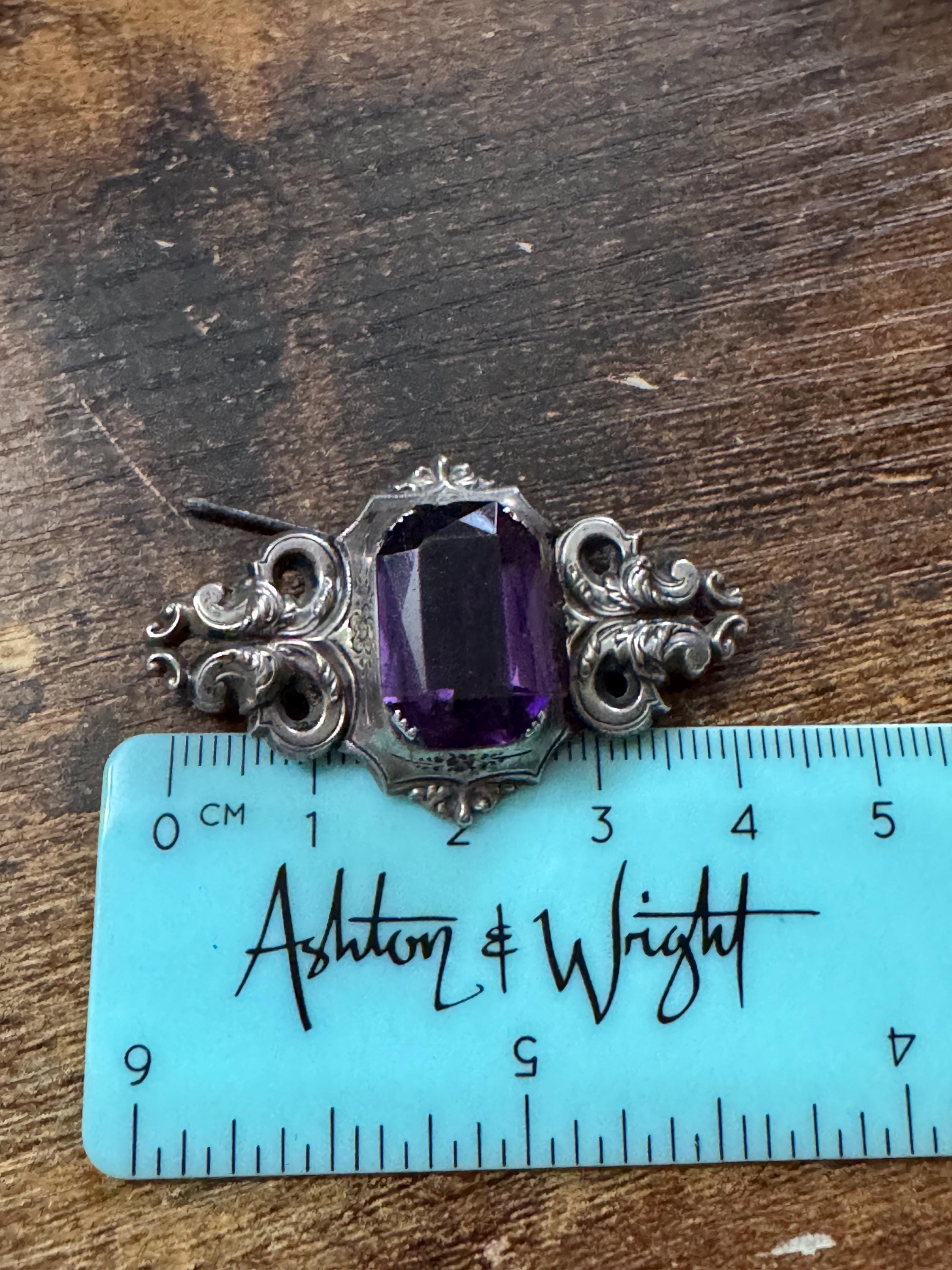 Victorian amethyst purple 925 brooch, antique sterling silver