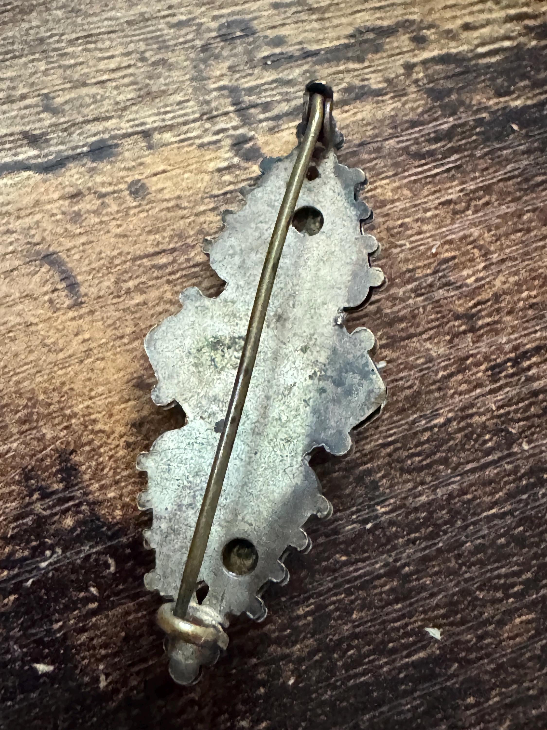 Victorian Etched silver Brooch: Antique sterling silver Pin