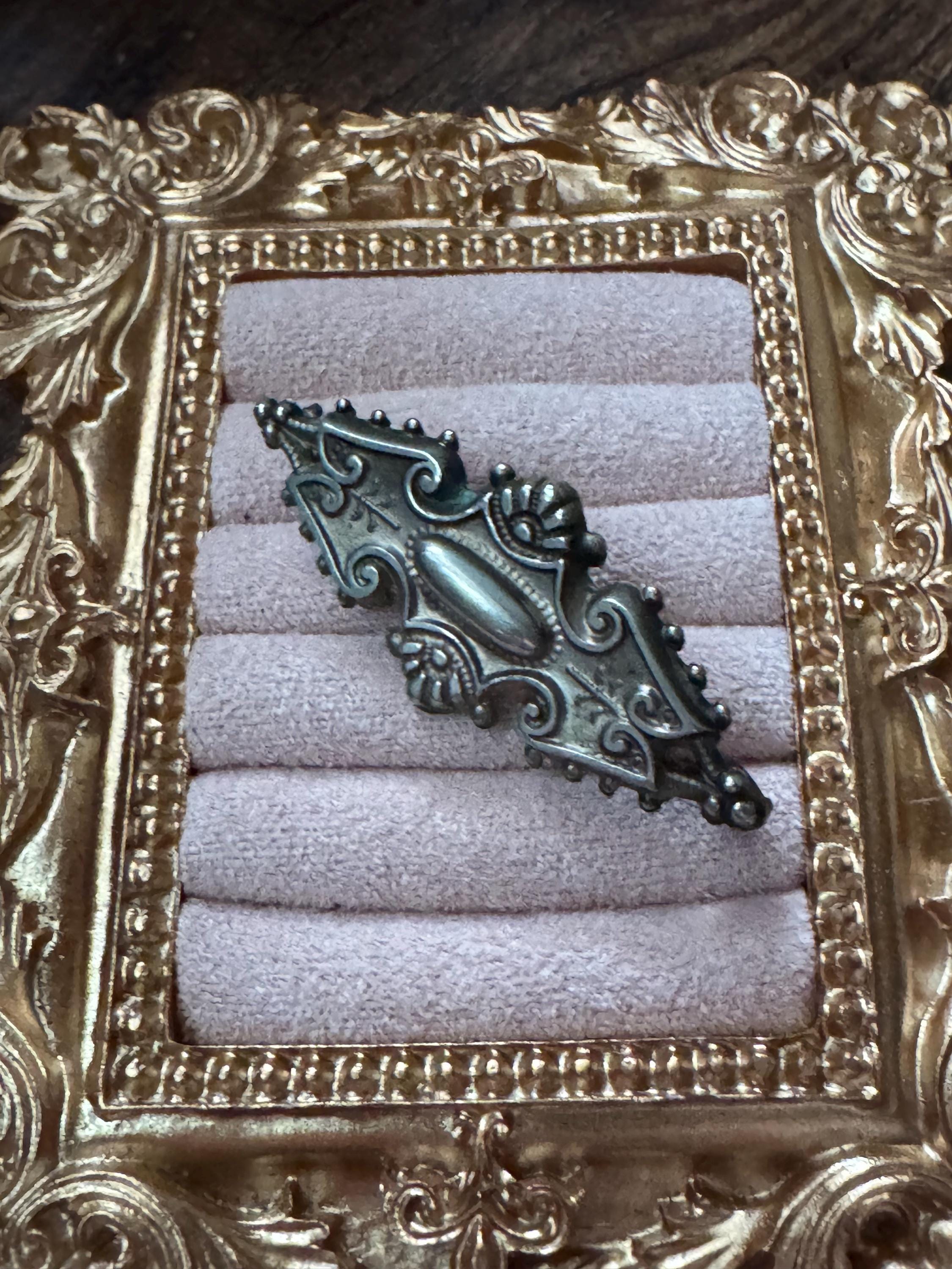 Victorian Etched silver Brooch: Antique sterling silver Pin