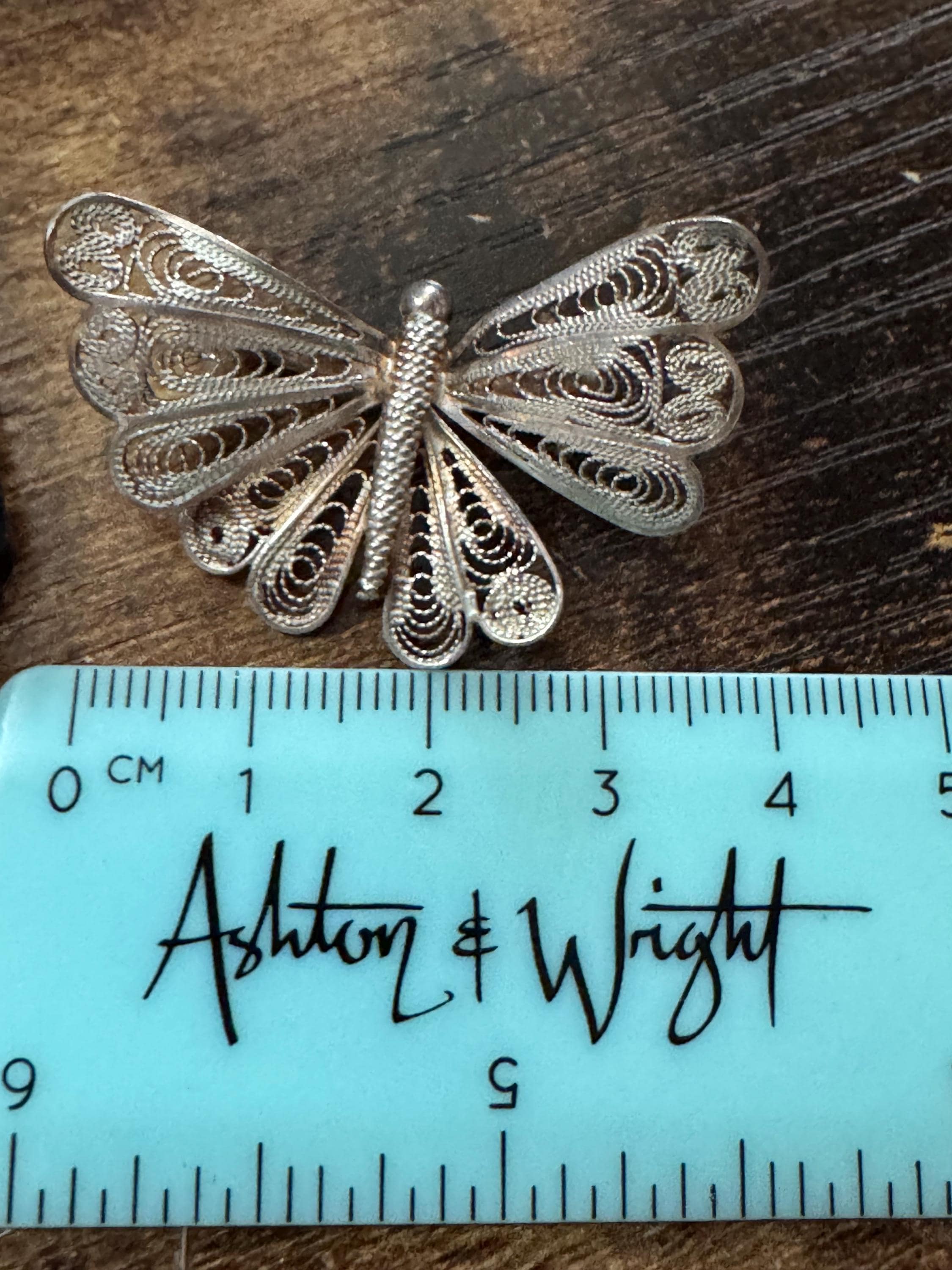 Art deco silver filigree butterfly Brooch, Maltese continental silver