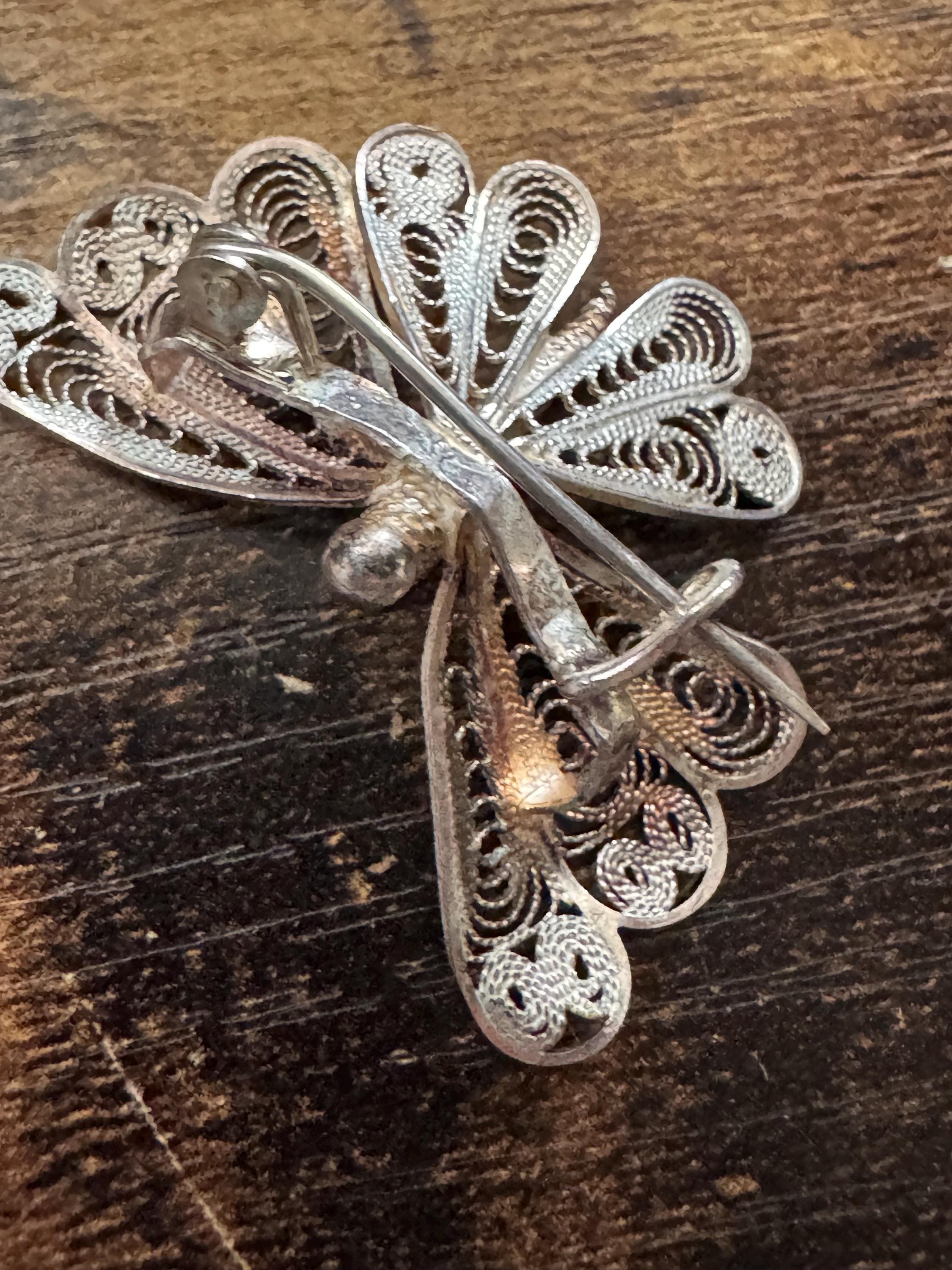Art deco silver filigree butterfly Brooch, Maltese continental silver