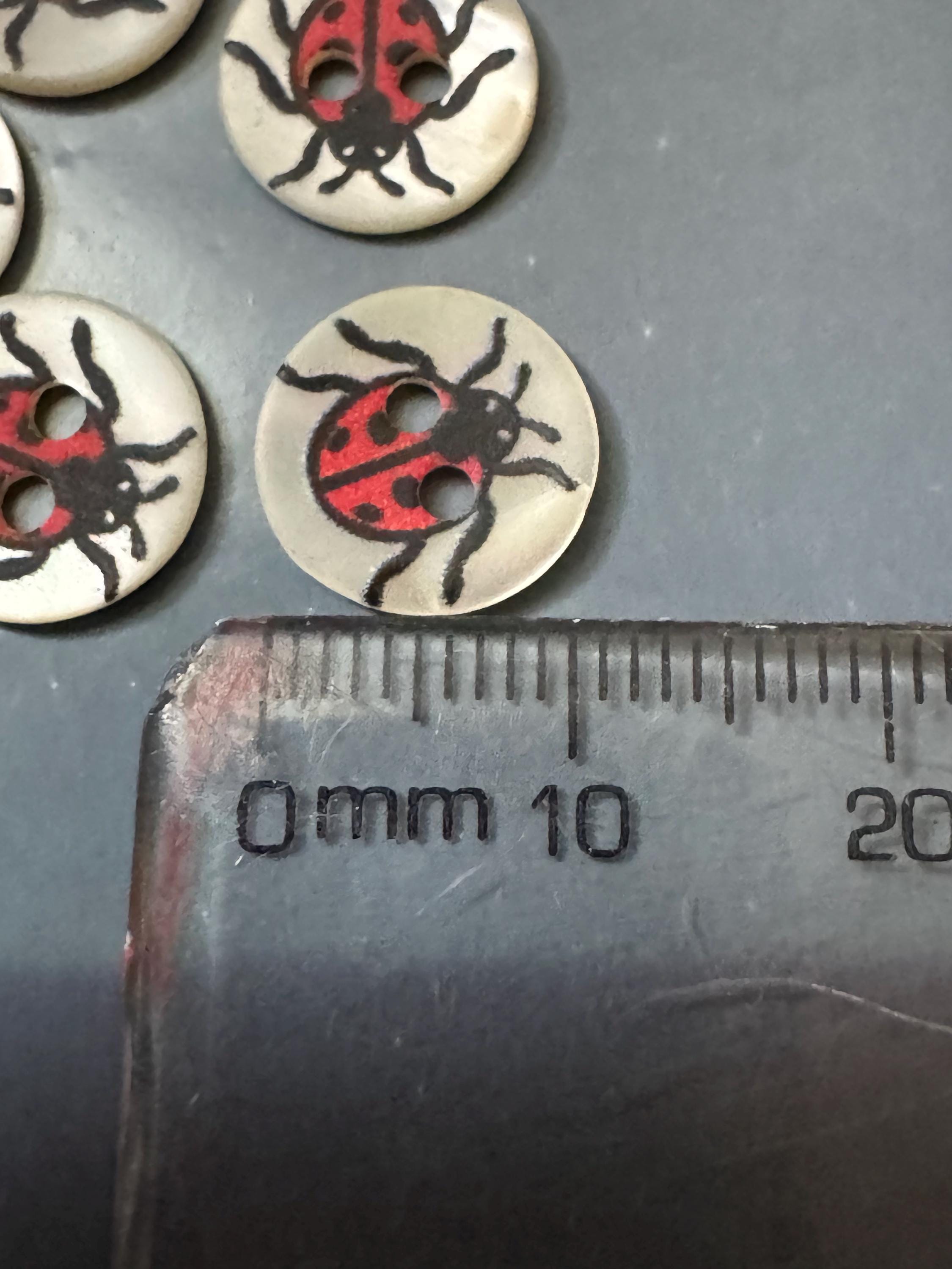 Mother of Pearl ladybird Buttons: Natural MOP Shell ladybugs, 10mm, 5-Pack