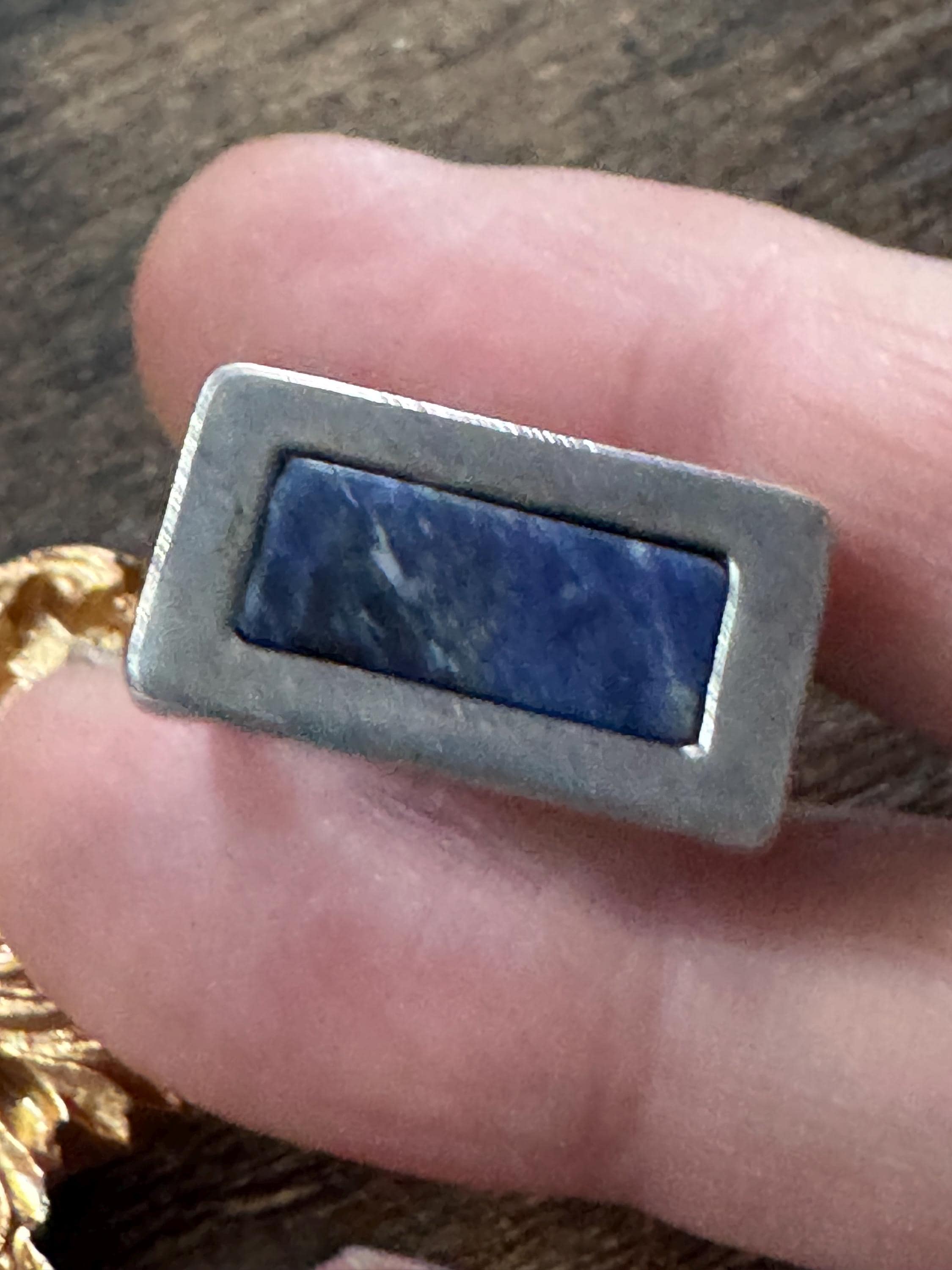 Uk Size M.5 925 ring with blue gemstone, modernist Sterling silver