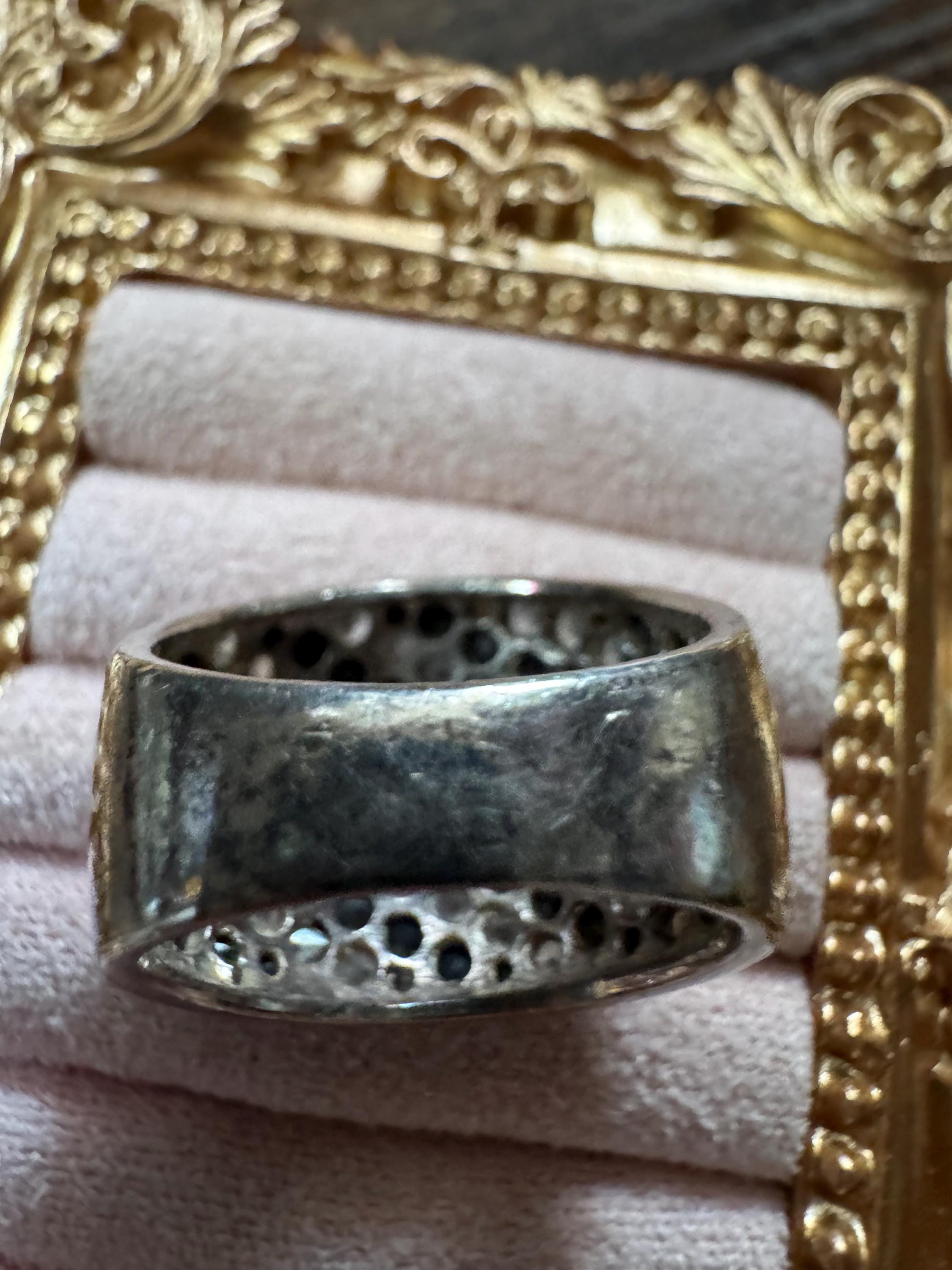 Size O 925 black clear cluster ring, sterling silver rhinestones cocktail dress ring , monochrome