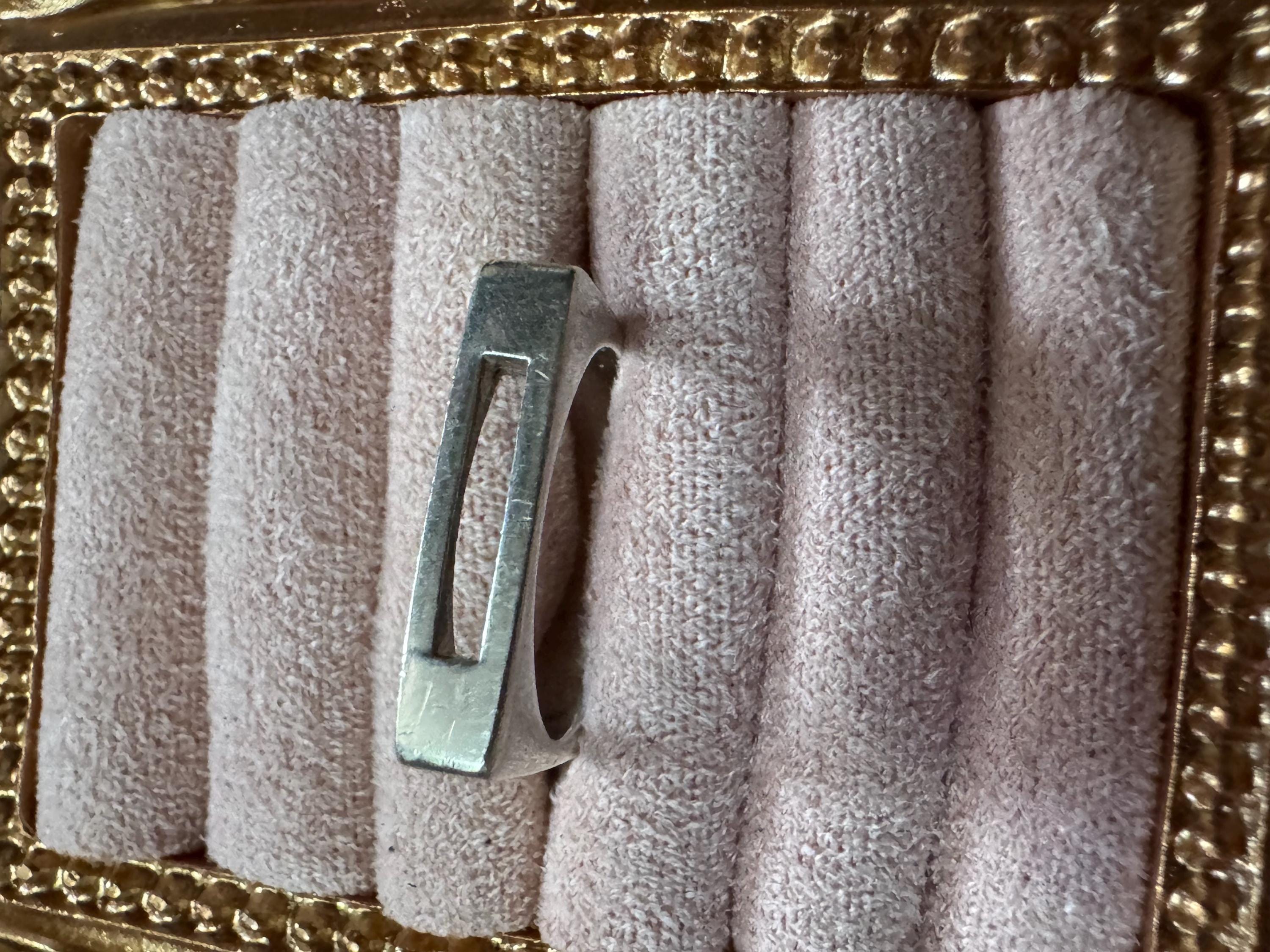 Size P 925 slim square band ring, Sterling Silver openwork