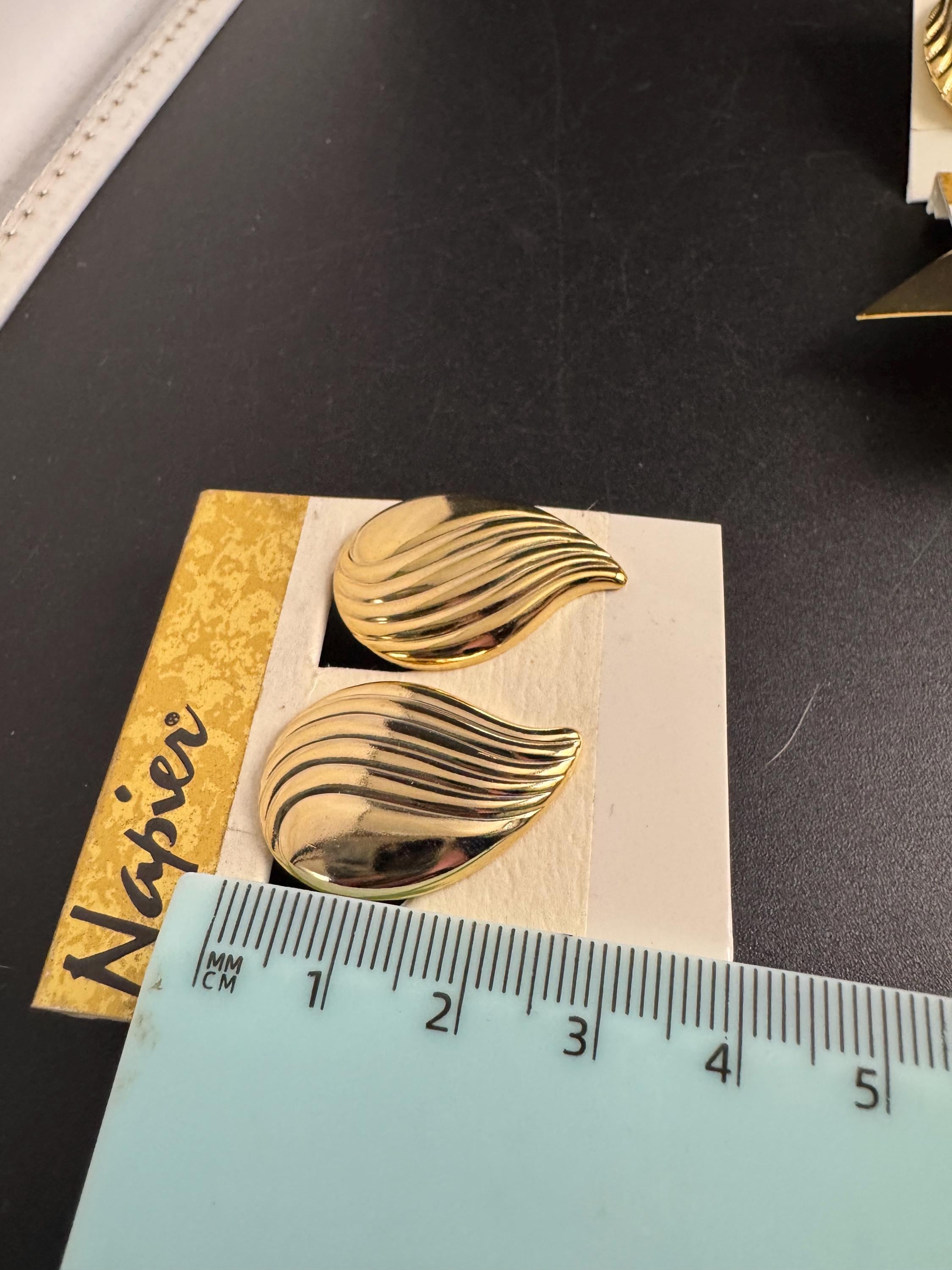 NAPIER teardrop clip on earrings, vintage signed 80s abstract swirls and gold plated, designer