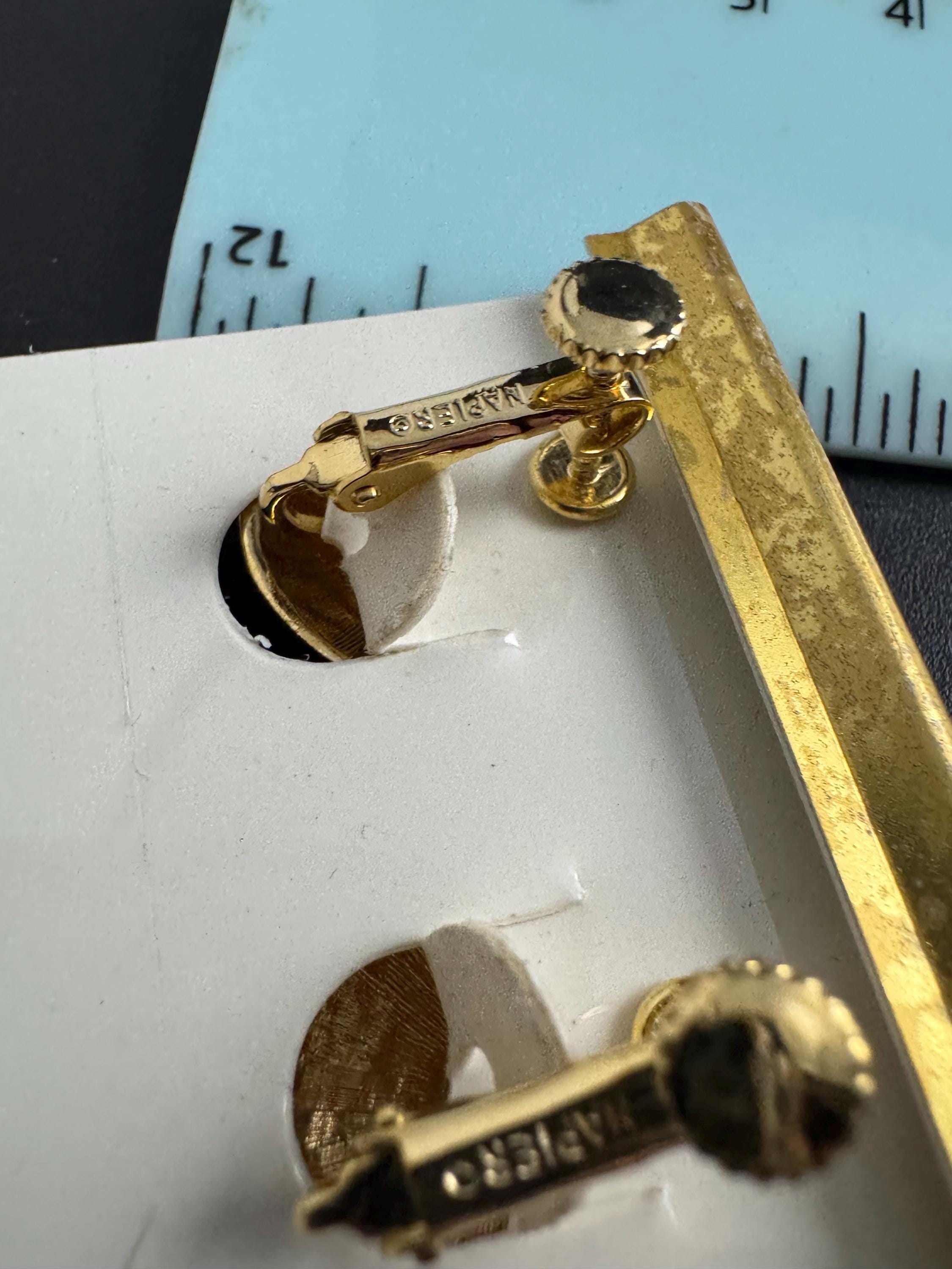 NAPIER round clip on earrings, vintage signed 80s two tone buttons gold plated