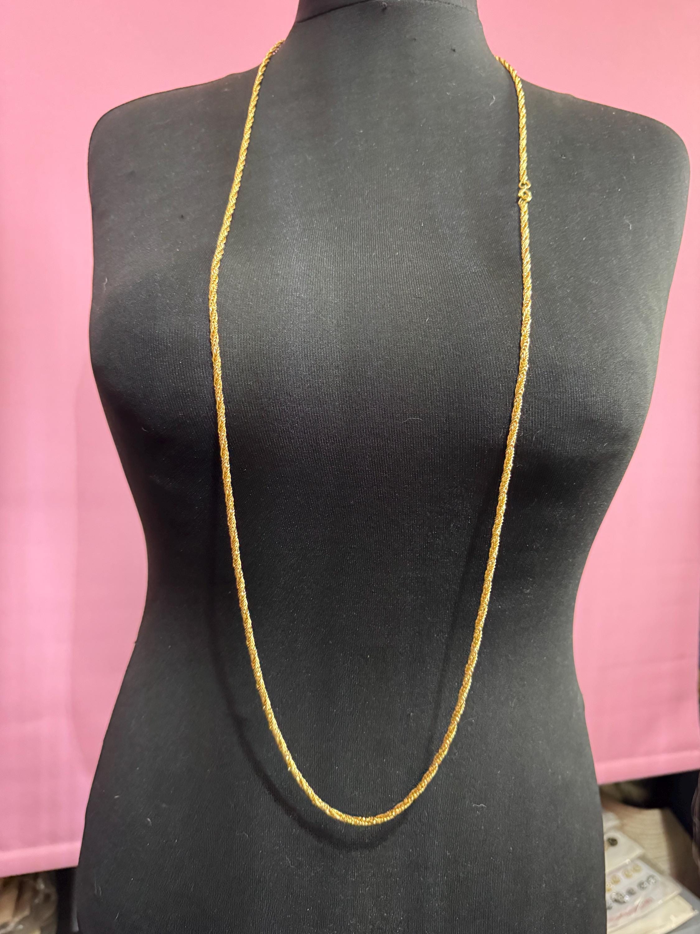 Long gold plated Rope Chain, 37 inch 122cm vintage necklace
