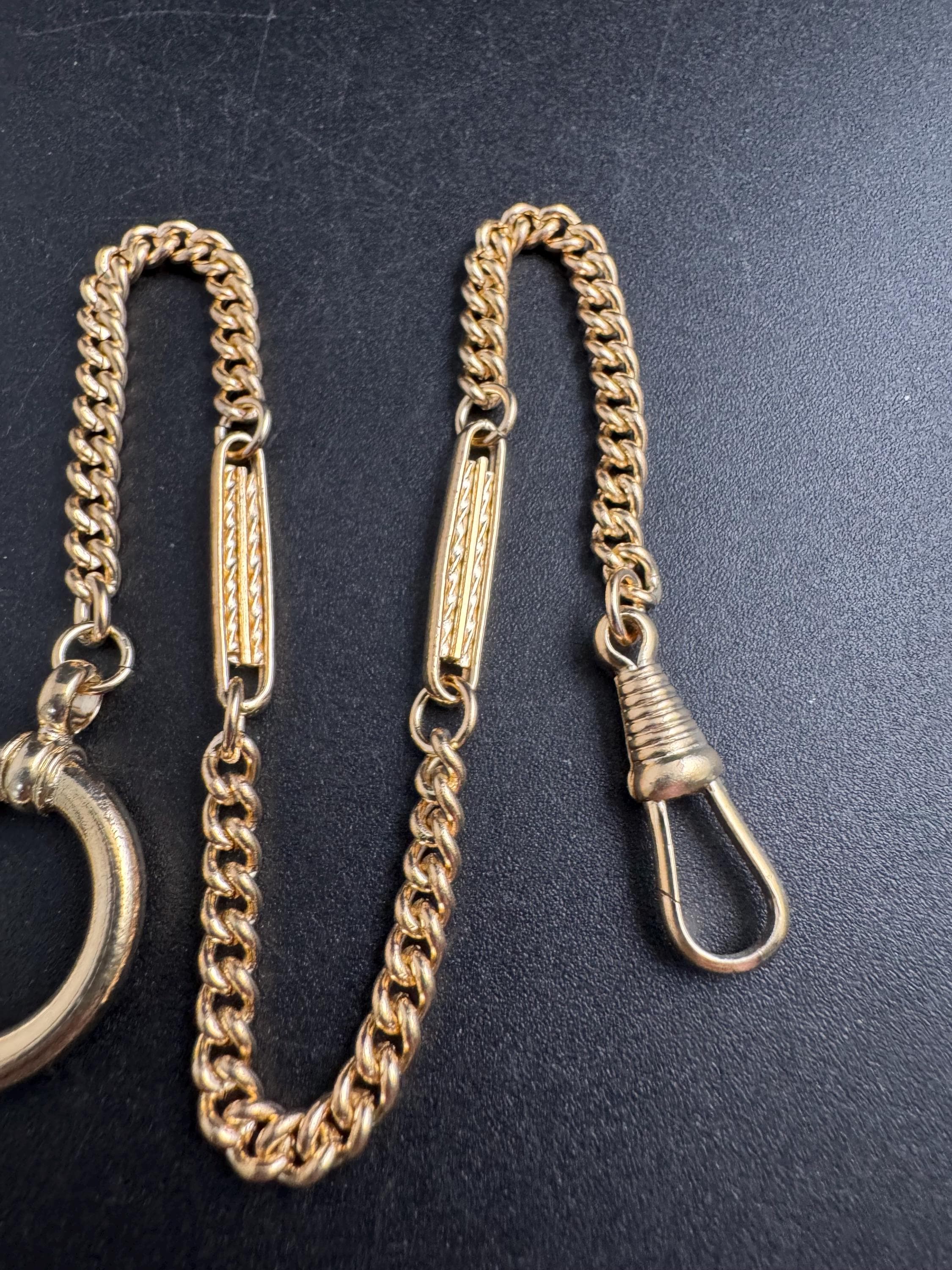 Antique Art Deco Pocket Watch Chain: gold plated machine age 29cm