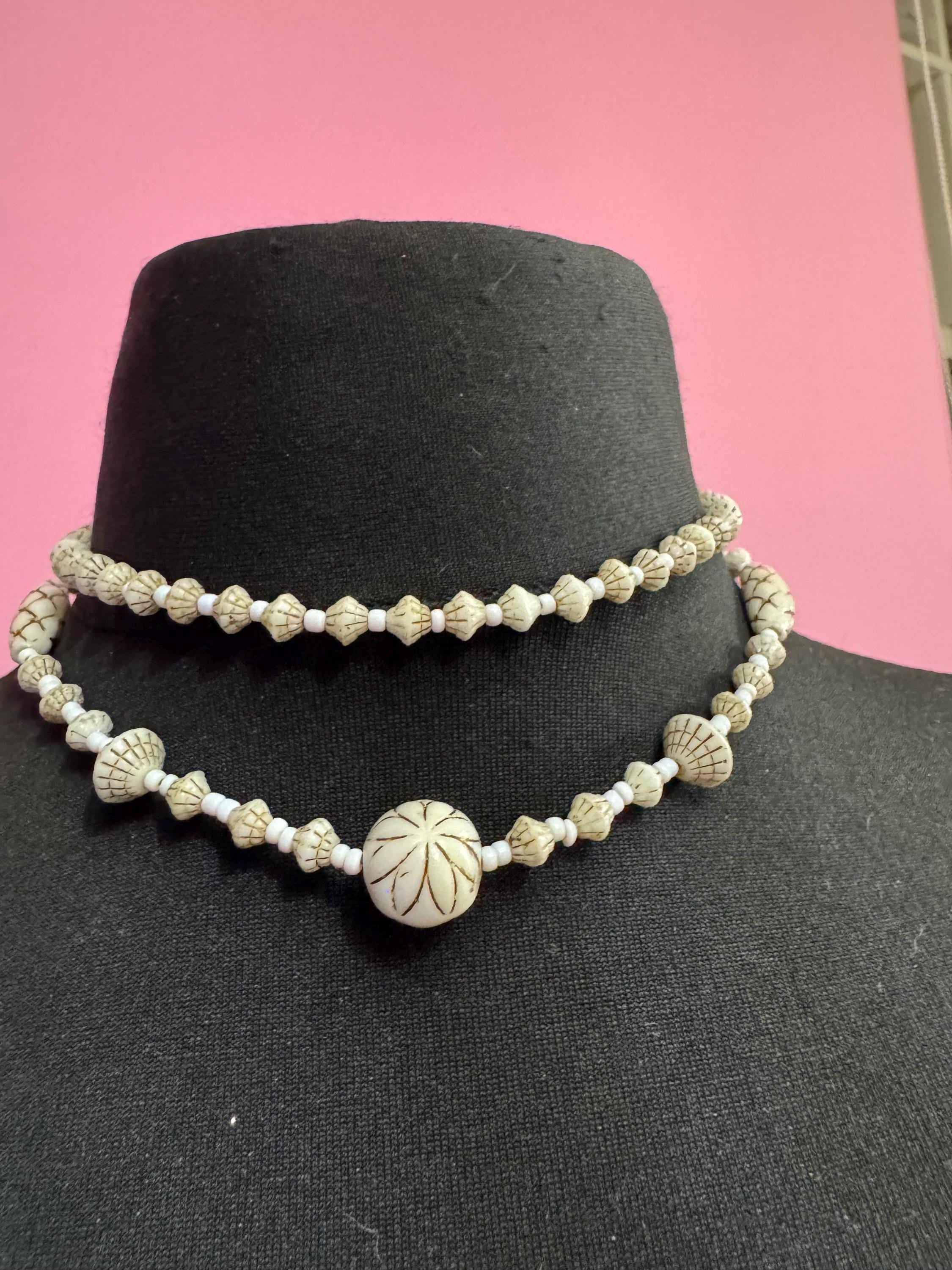 neiger UV Multistrand necklace, cream beads 41cm uranium glass