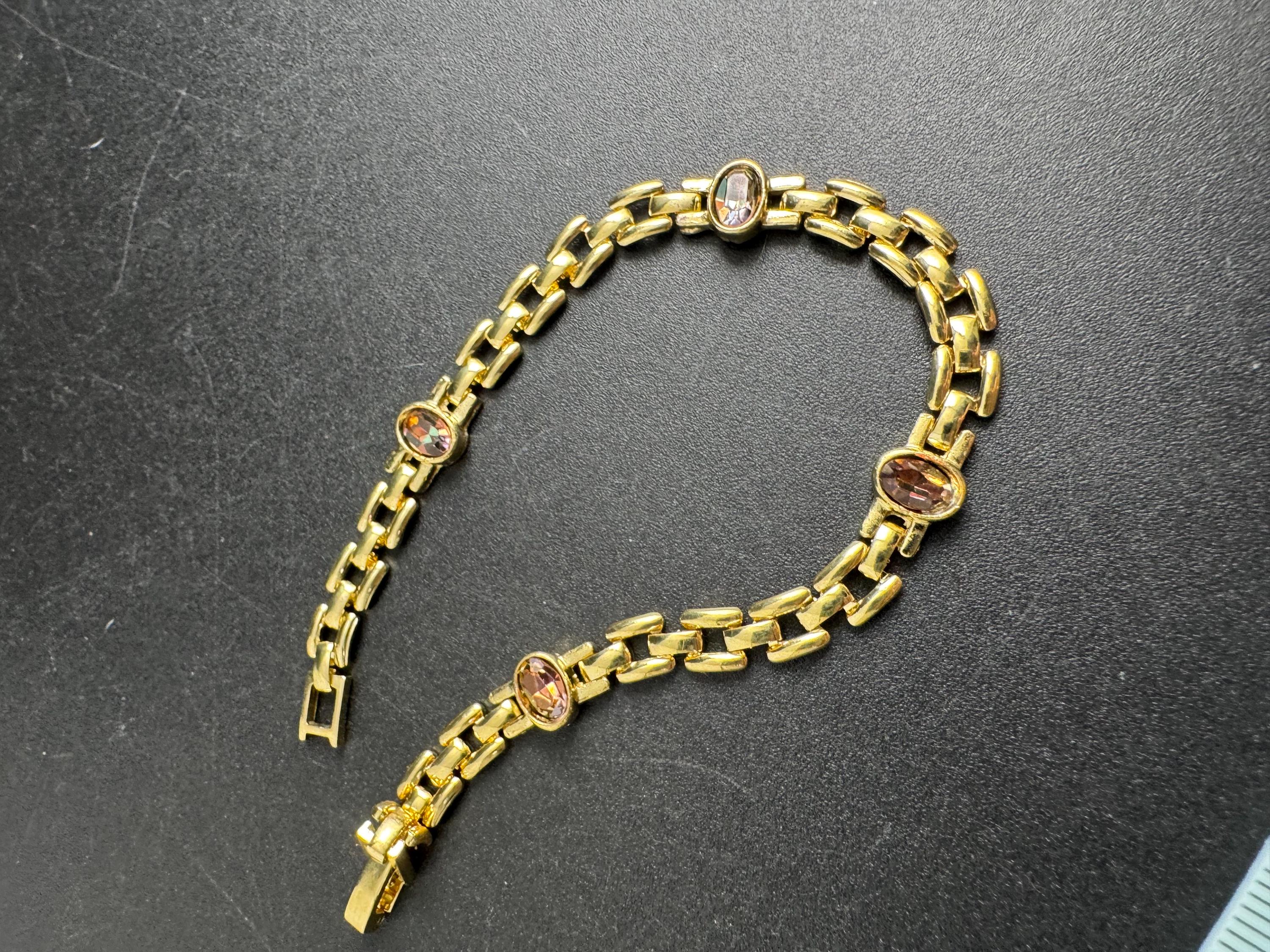 Slim Panther link rhinestone bracelet, topaz oval cabochon crystals gold plated