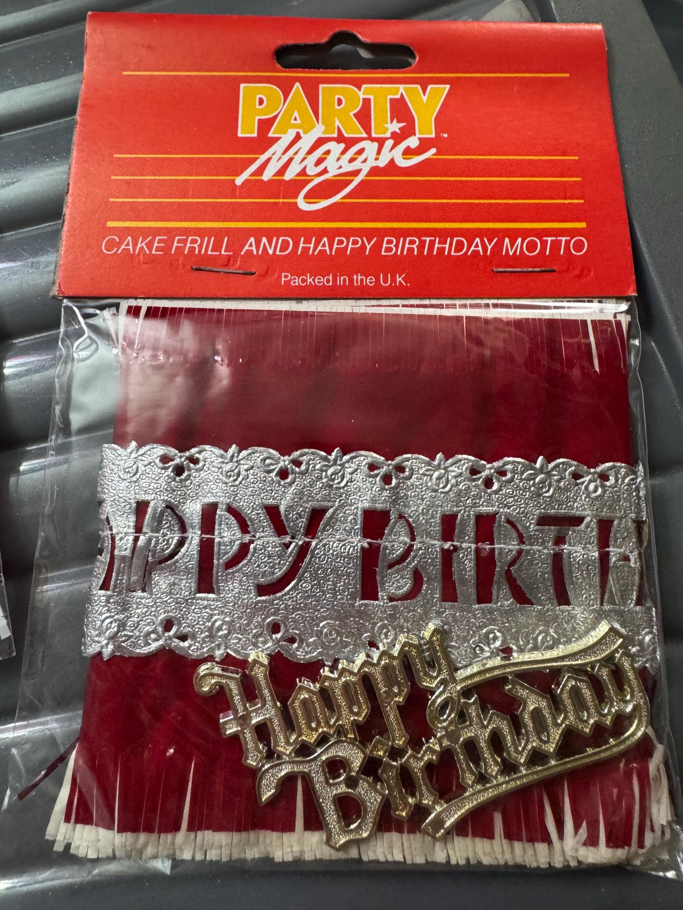 Vintage Red Silver Cake Frill and Happy Birthday Topper Set