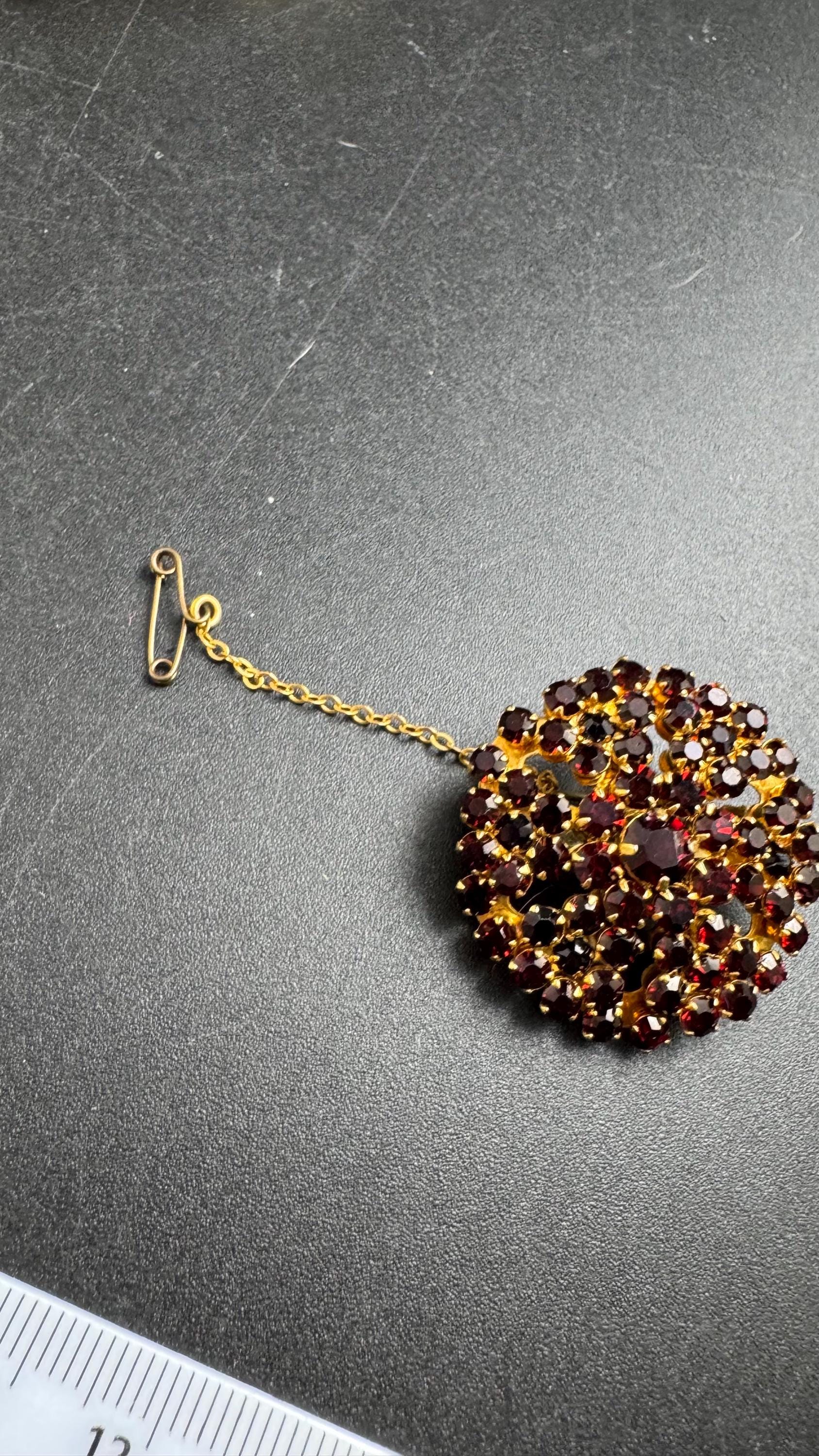 Vintage red garnet rhinestone brooch, Bohemian Claw Set vintage pin