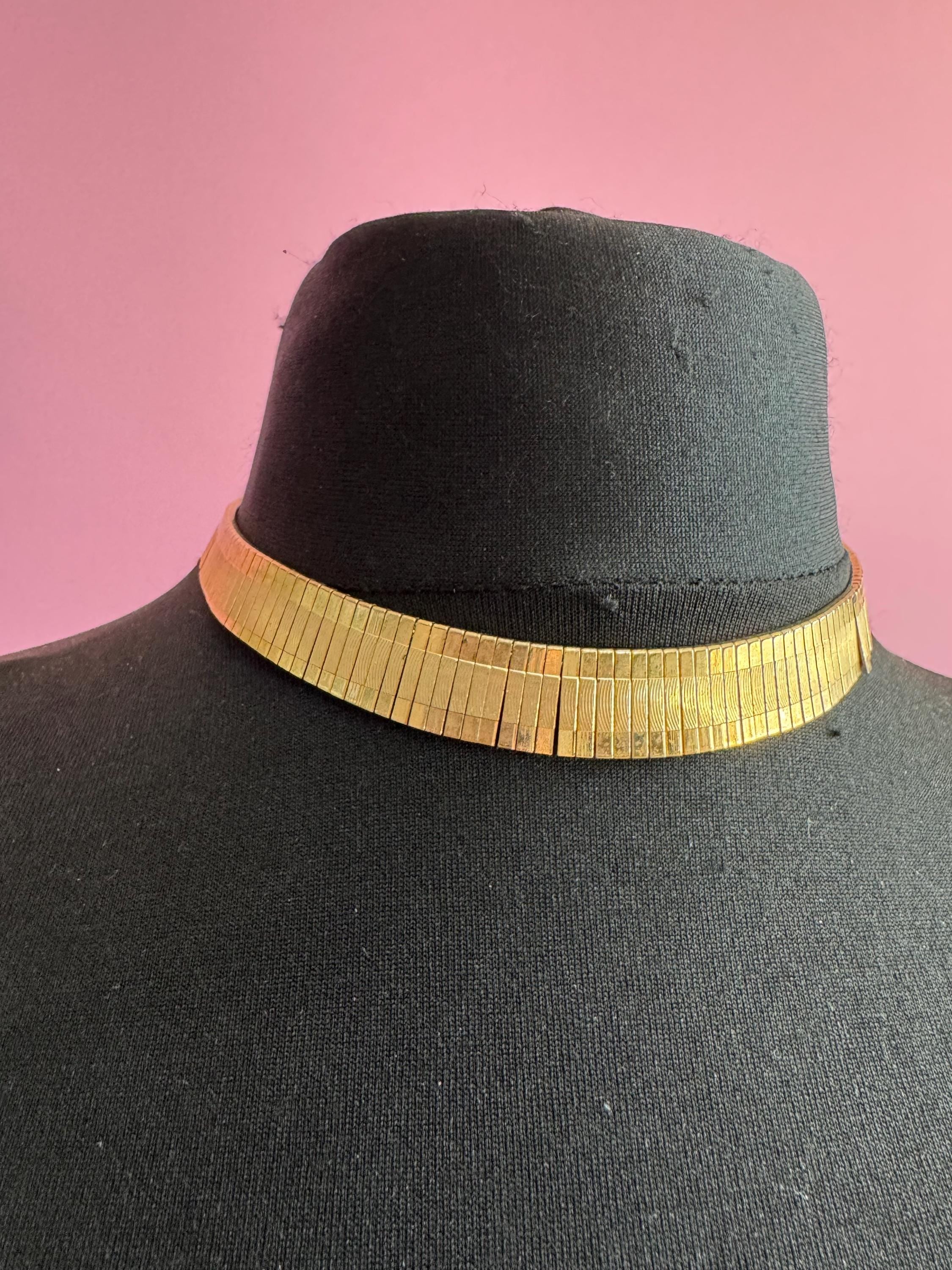 Egyptian wide gold choker necklace, cleopatra fringed style vintage