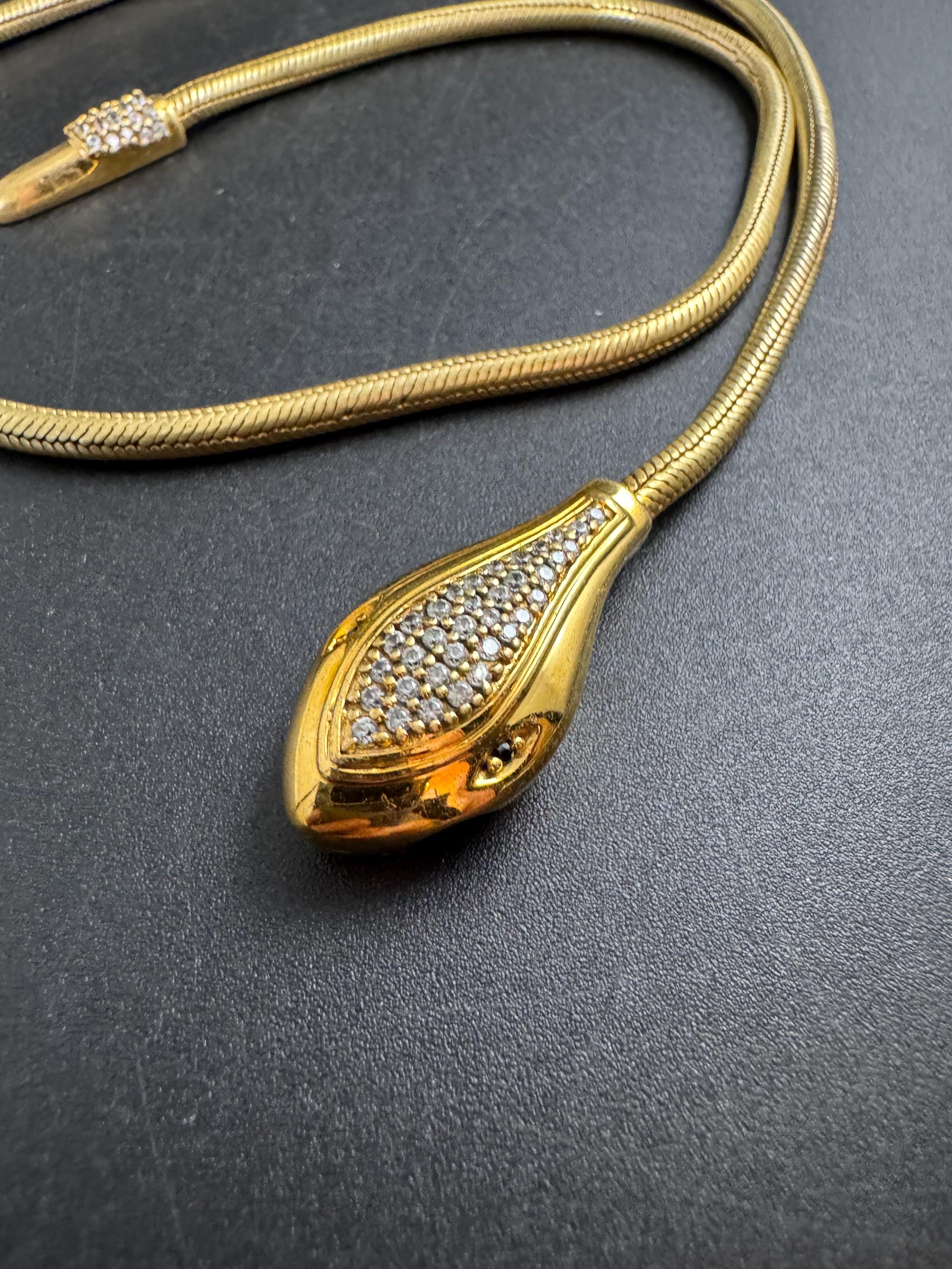 Vintage snake head chain choker, gold tone necklace by Danbury mint