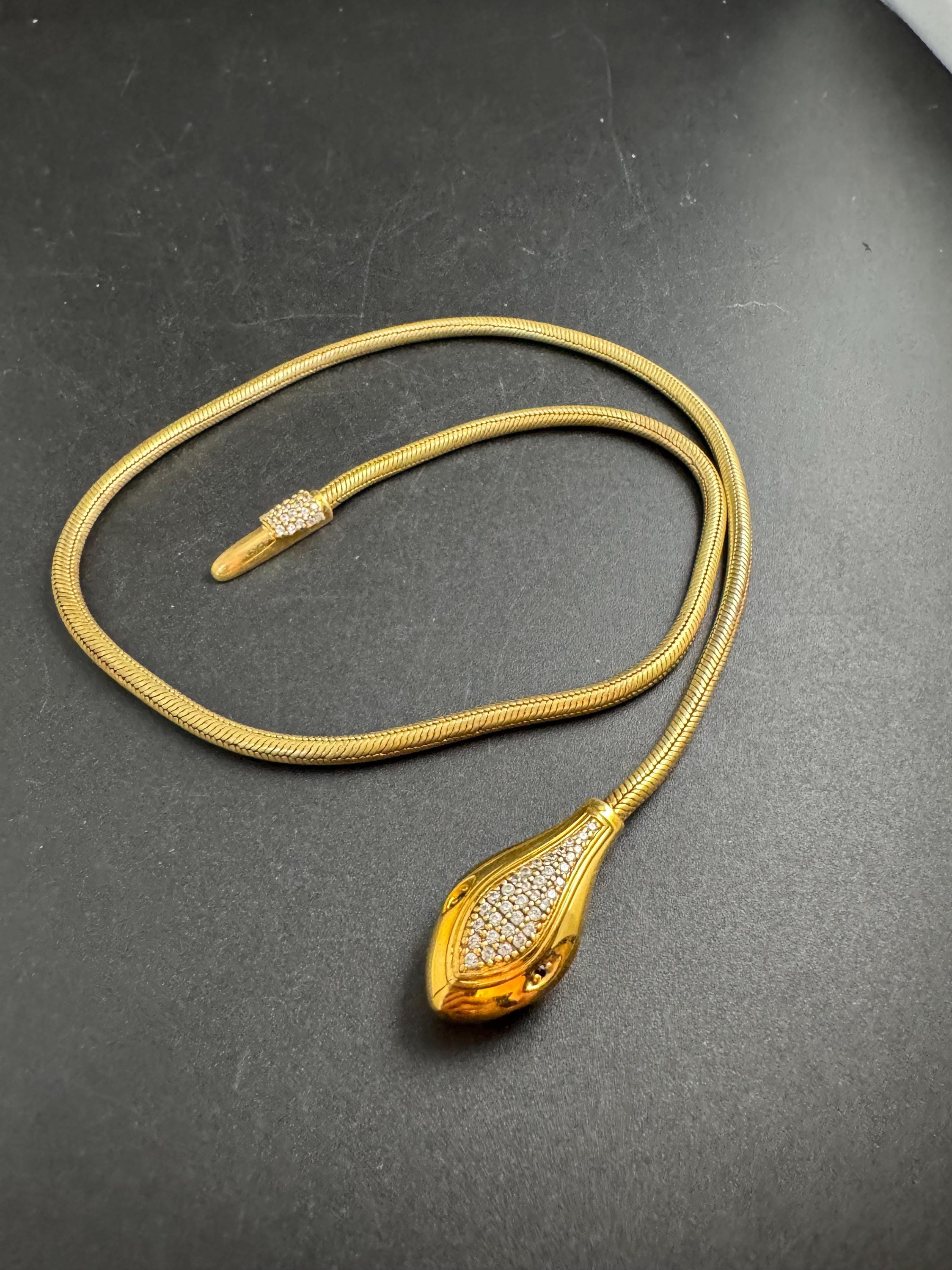 Vintage snake head chain choker, gold tone necklace by Danbury mint