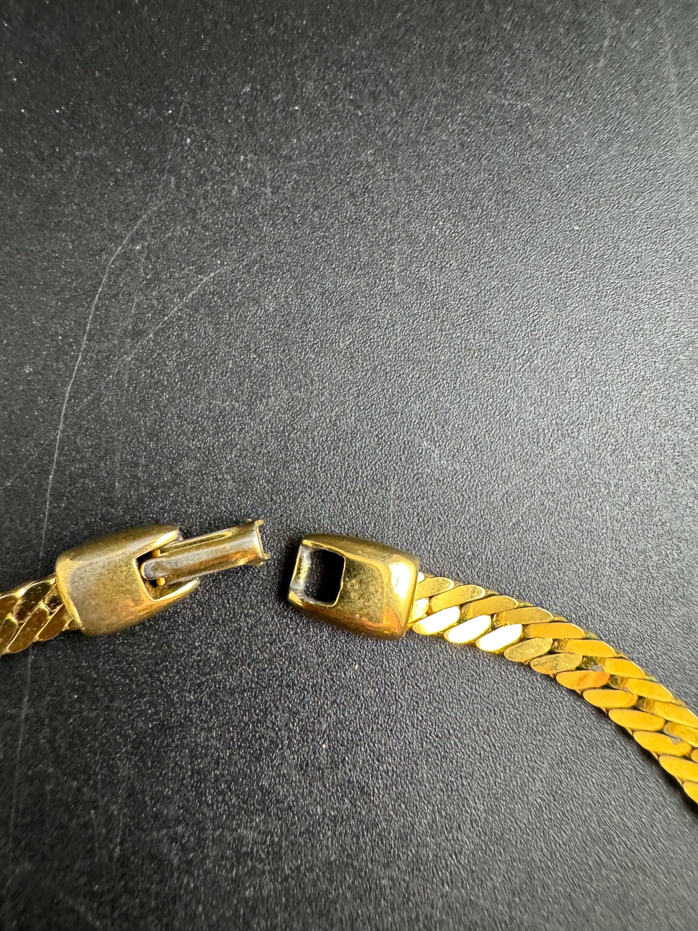 white enamel gold choker, vintage wide link panel necklace 40cm