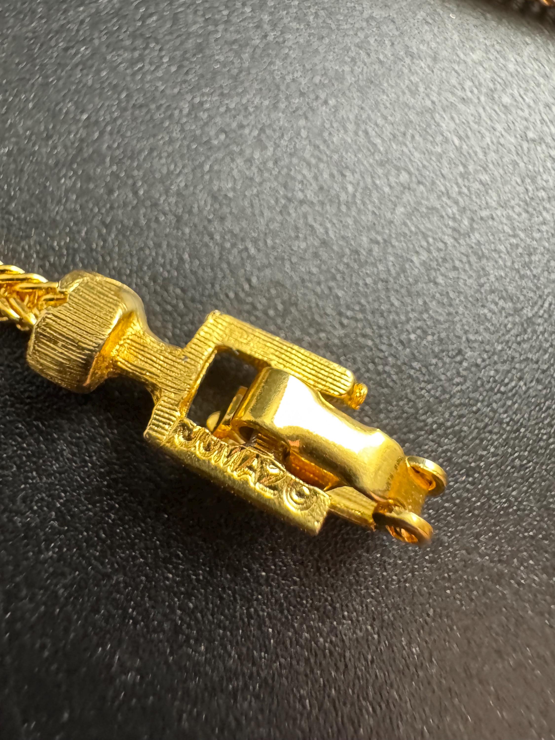 Jomaz blue and green enamel necklace, vintage signed gold chain collar