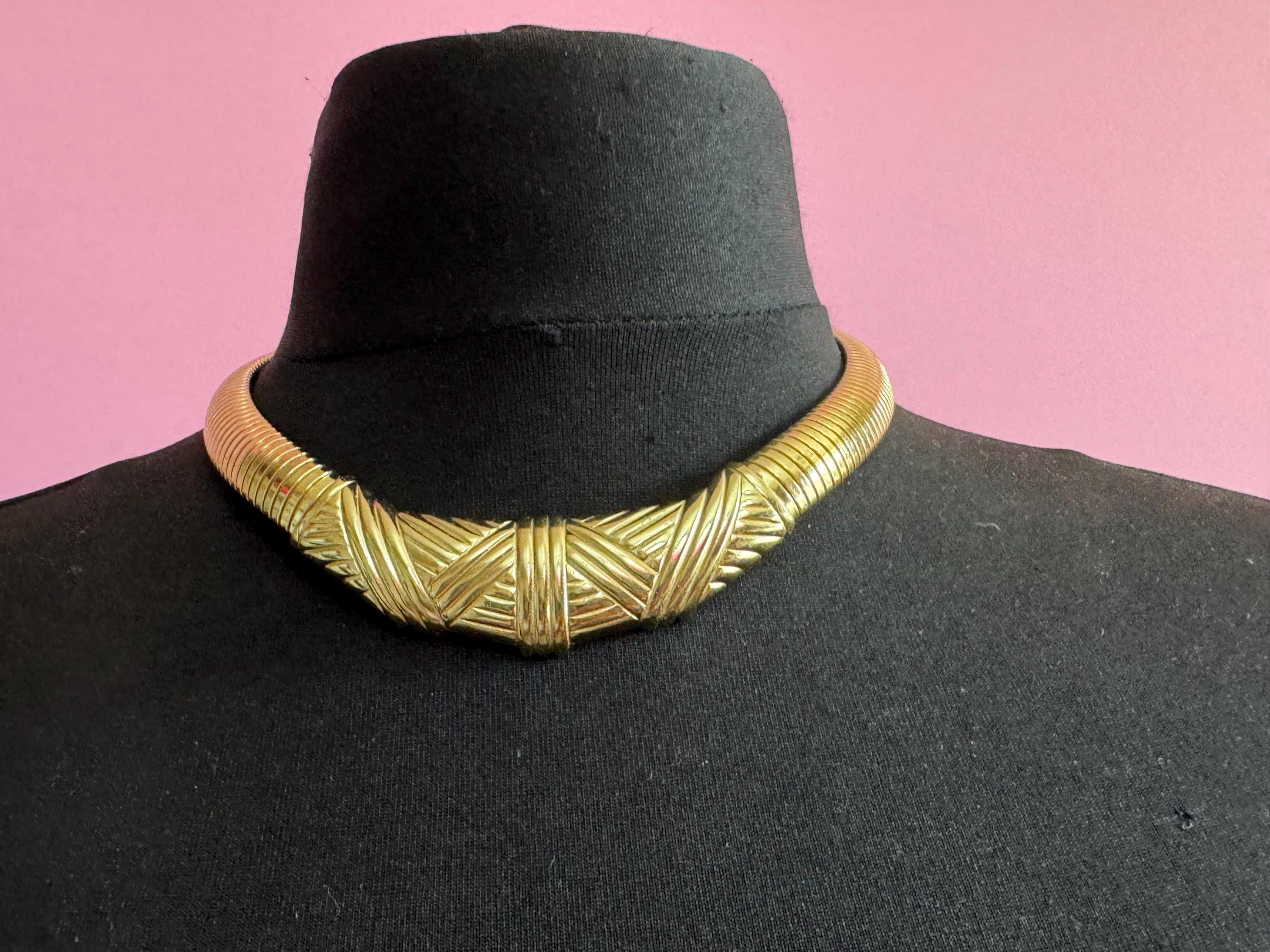 Avon omega wide gold choker, Signed vintage necklace