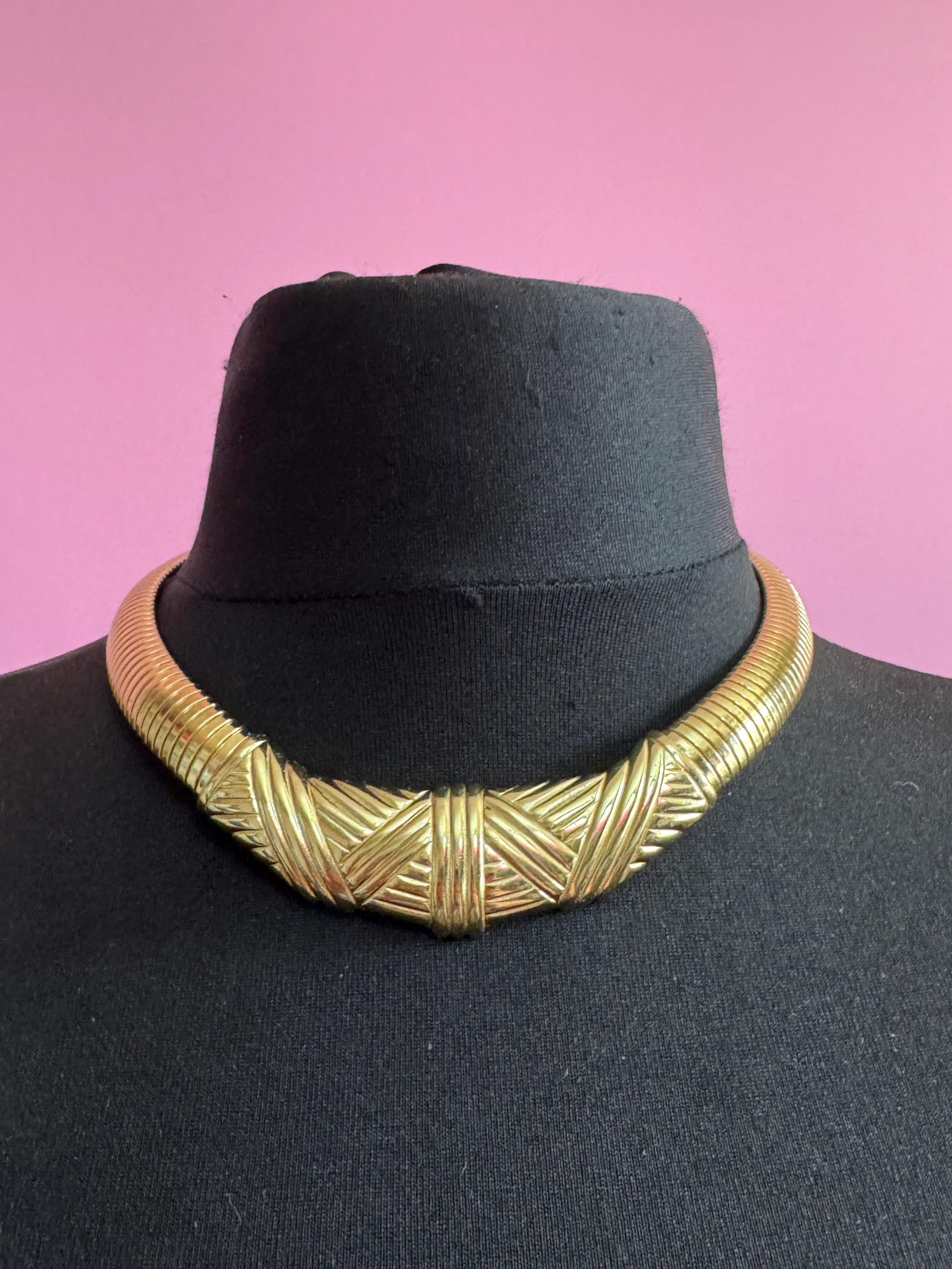 Avon omega wide gold choker, Signed vintage necklace