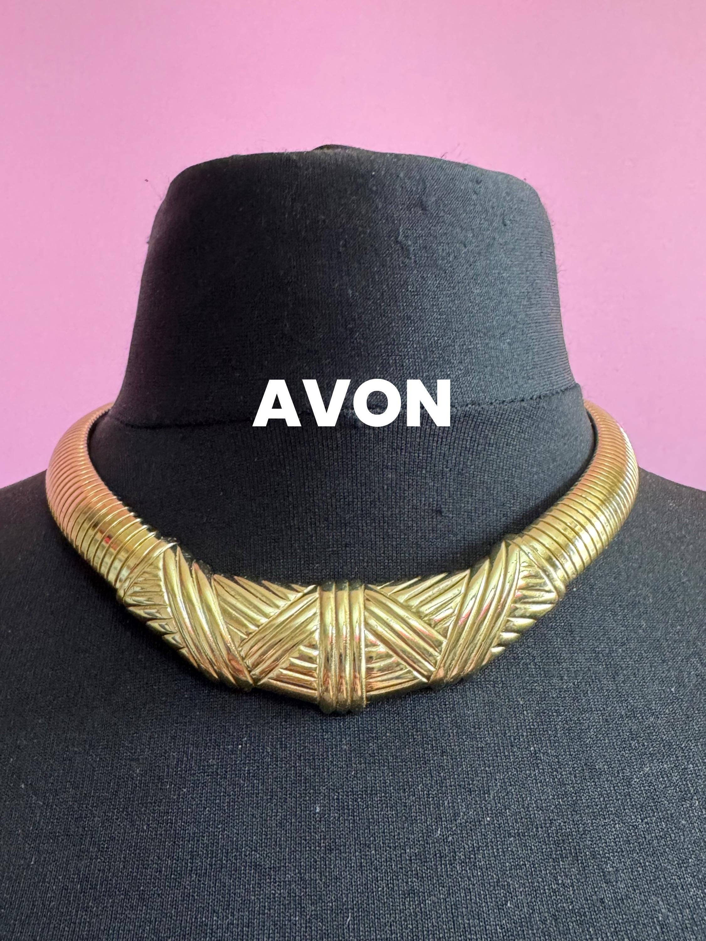 Avon omega wide gold choker, Signed vintage necklace