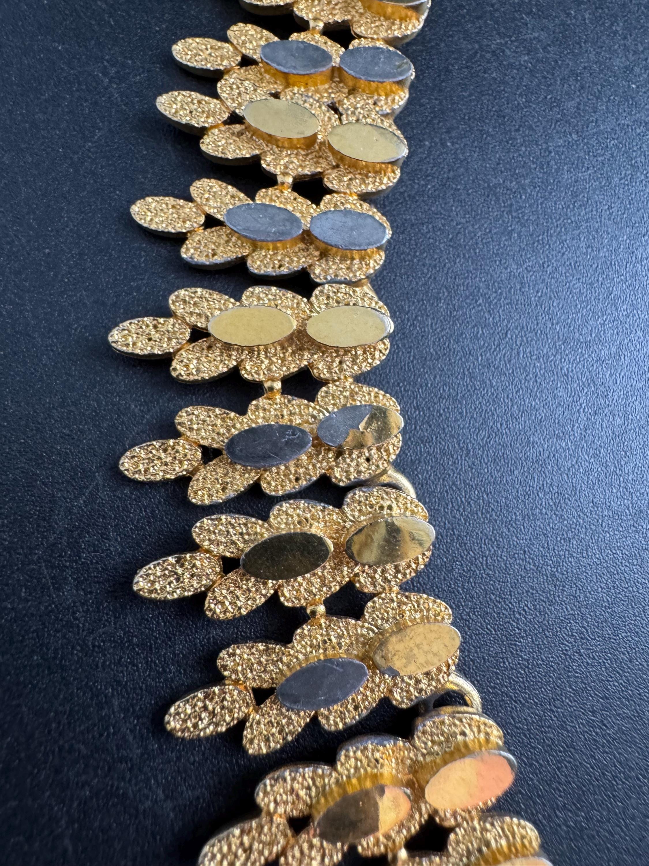 Vintage panel link brutalist choker necklace, gold tone set some plate loss