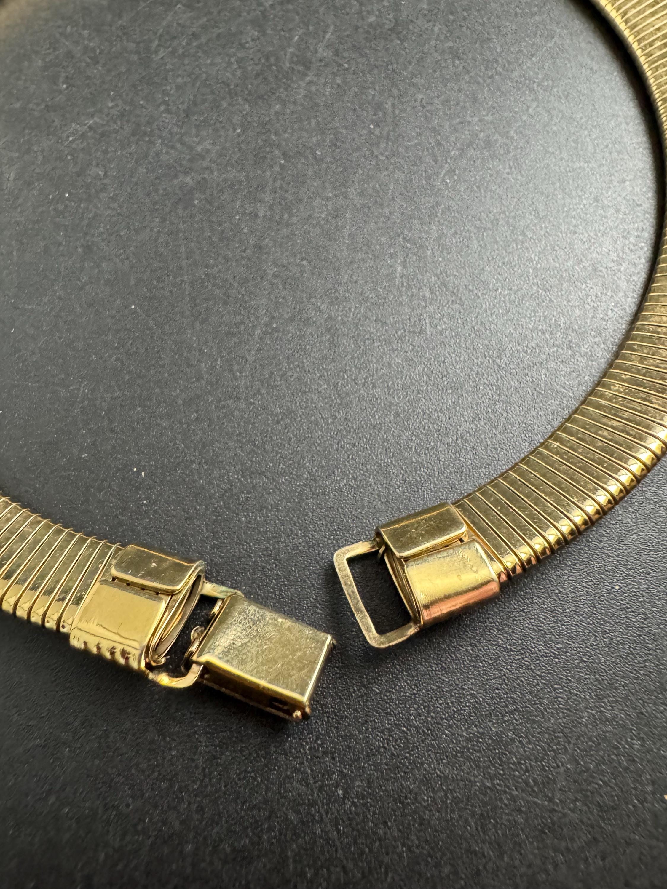 Rhinestone wide omega choker necklace, clear stones vintage 80s