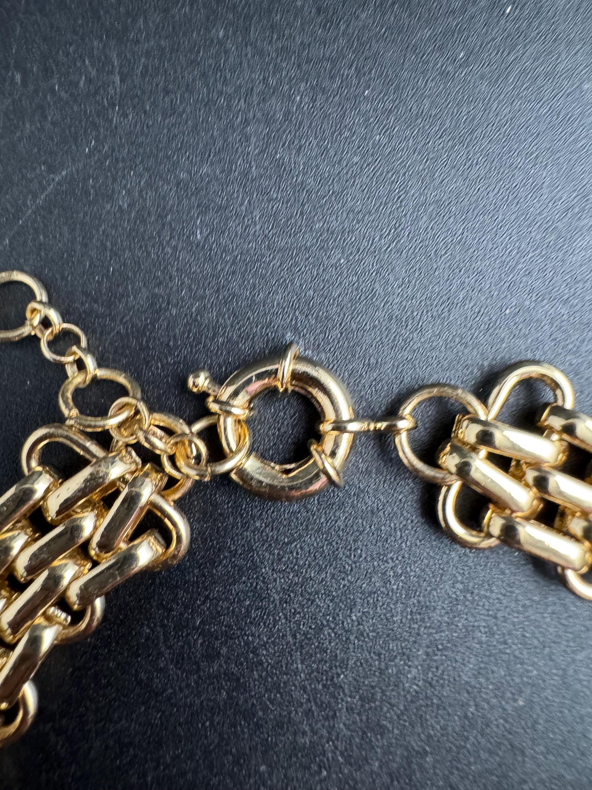 panther link wide gold choker necklace, brick link chain vintage 90s senorita clasp