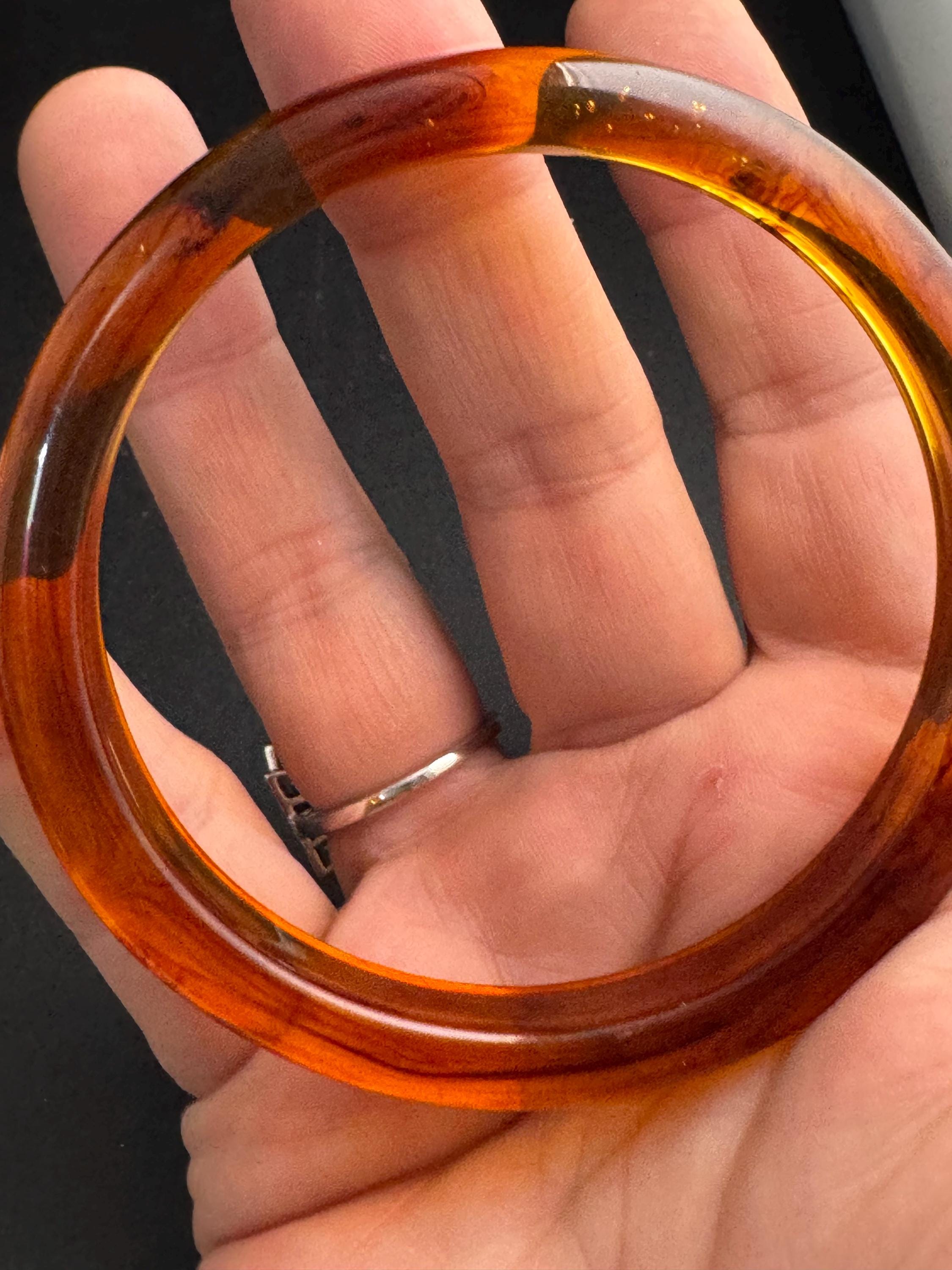 Faux tortoiseshell brown plastic slim bangle, vintage bracelet ideal for stacking layering