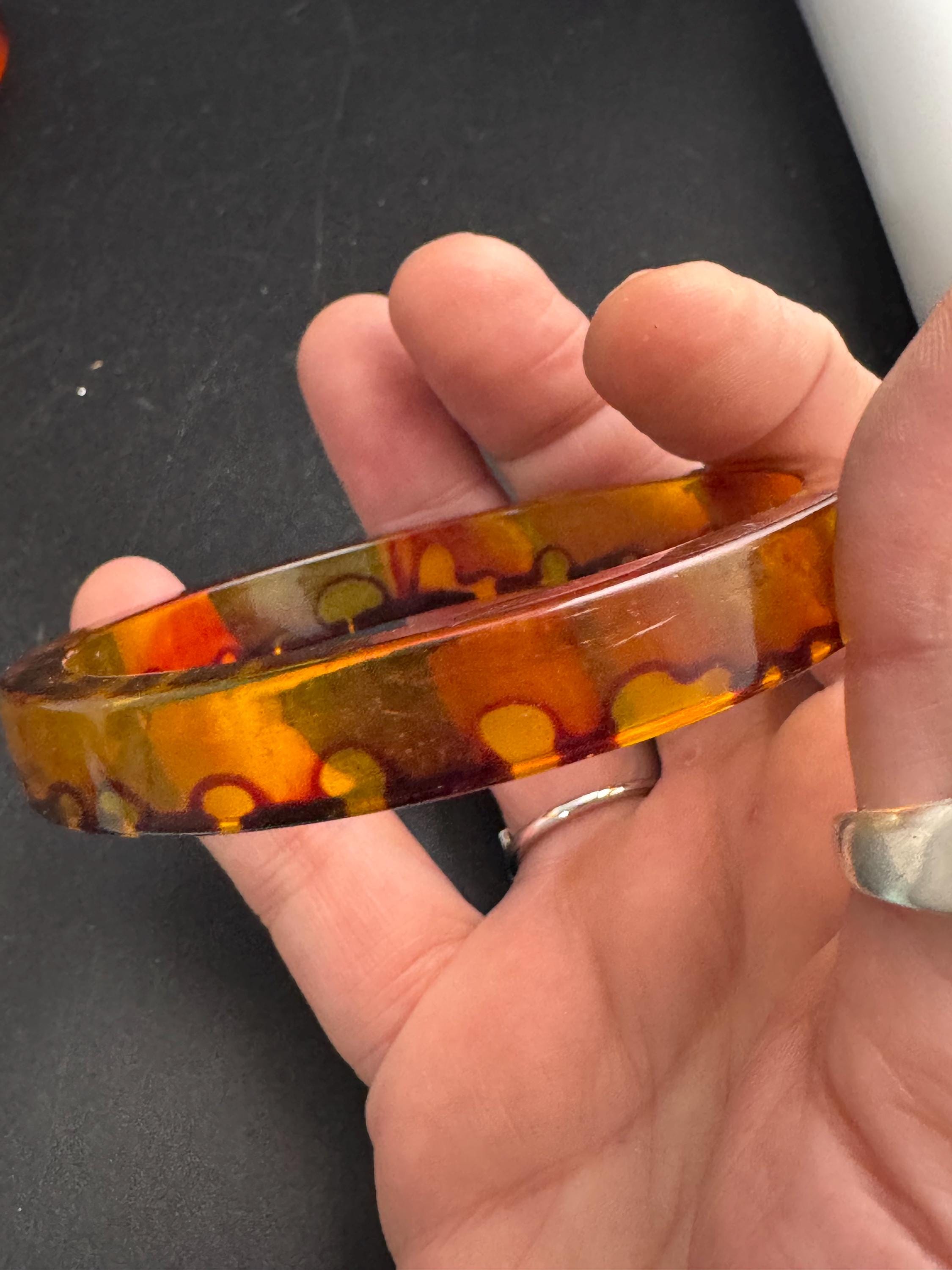 Faux tortoiseshell brown bangle, vintage early plastic bracelet ideal for stacking layering