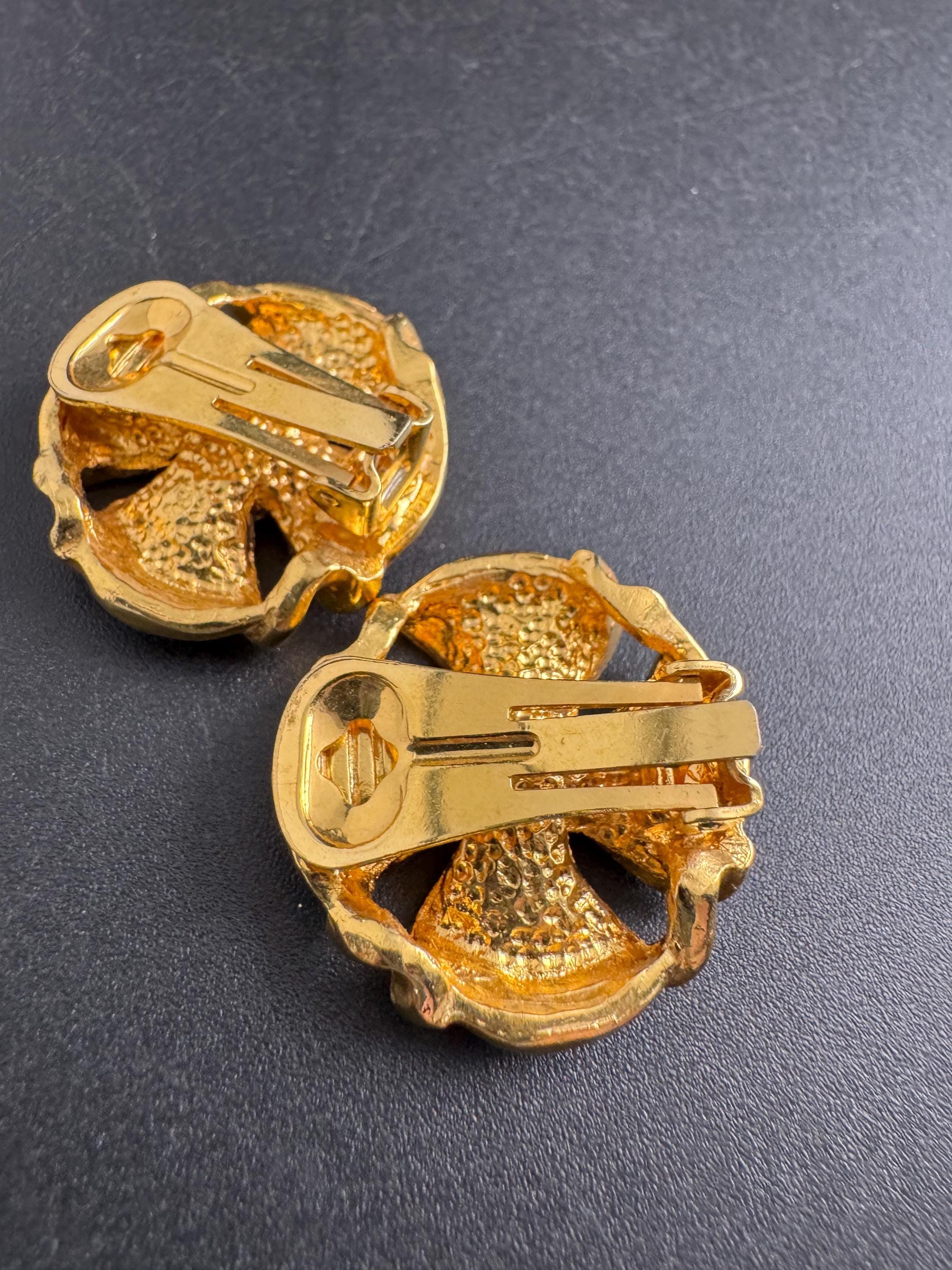 brown Enamel Clip On Earrings: jaques vert vintage gold plated