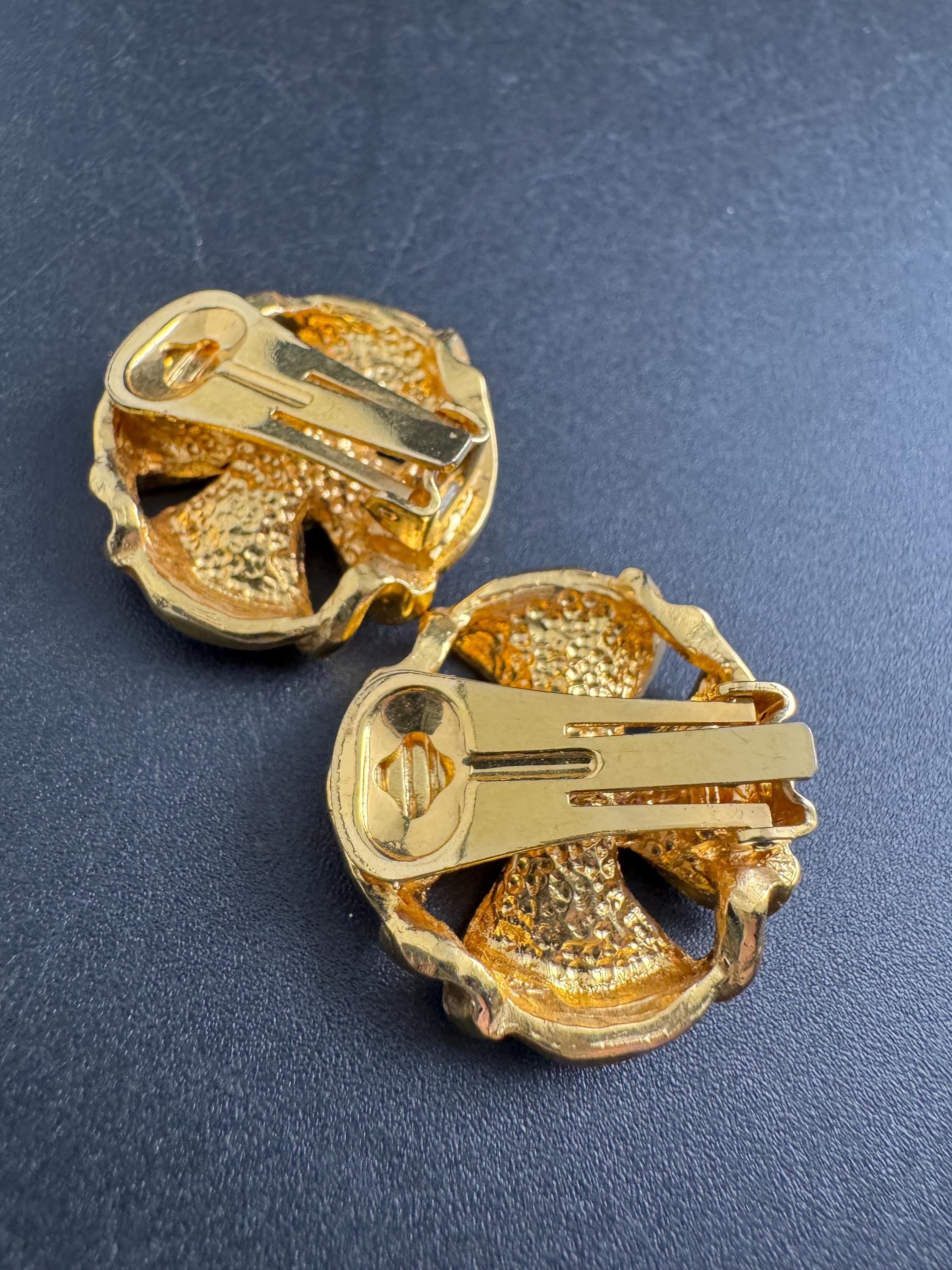 brown Enamel Clip On Earrings: jaques vert vintage gold plated