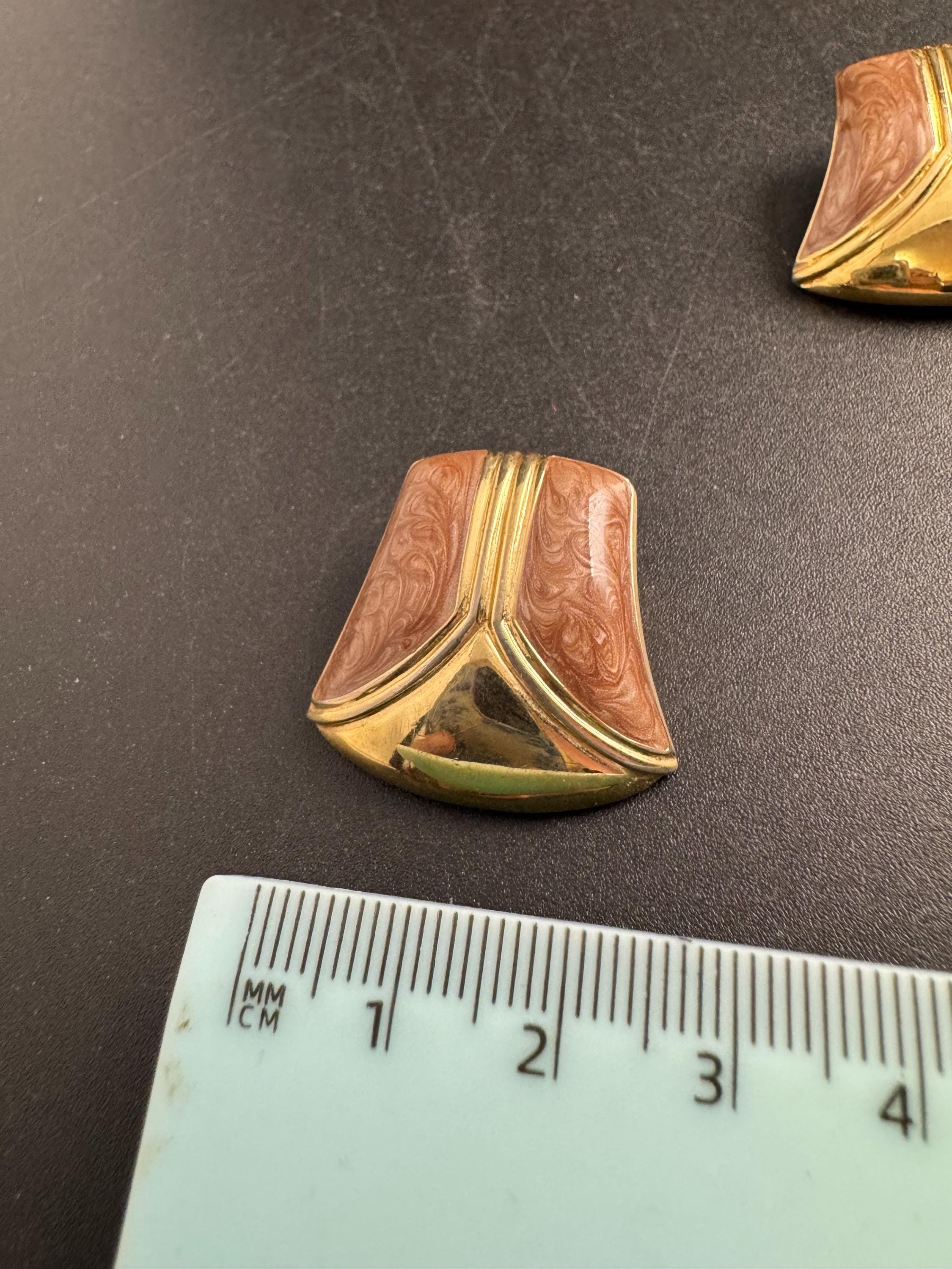 brown Enamel Clip On Earrings: jaques vert vintage gold plated