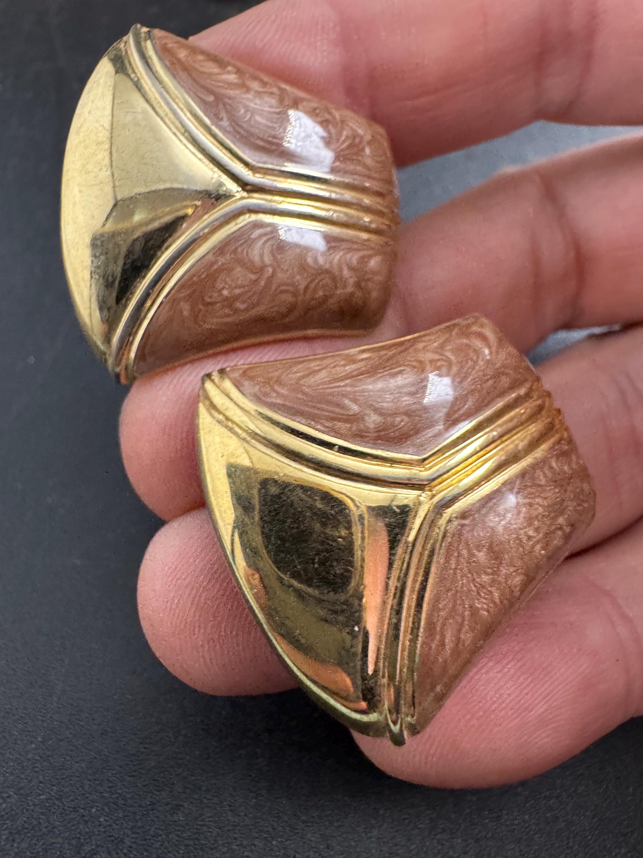 brown Enamel Clip On Earrings: jaques vert vintage gold plated