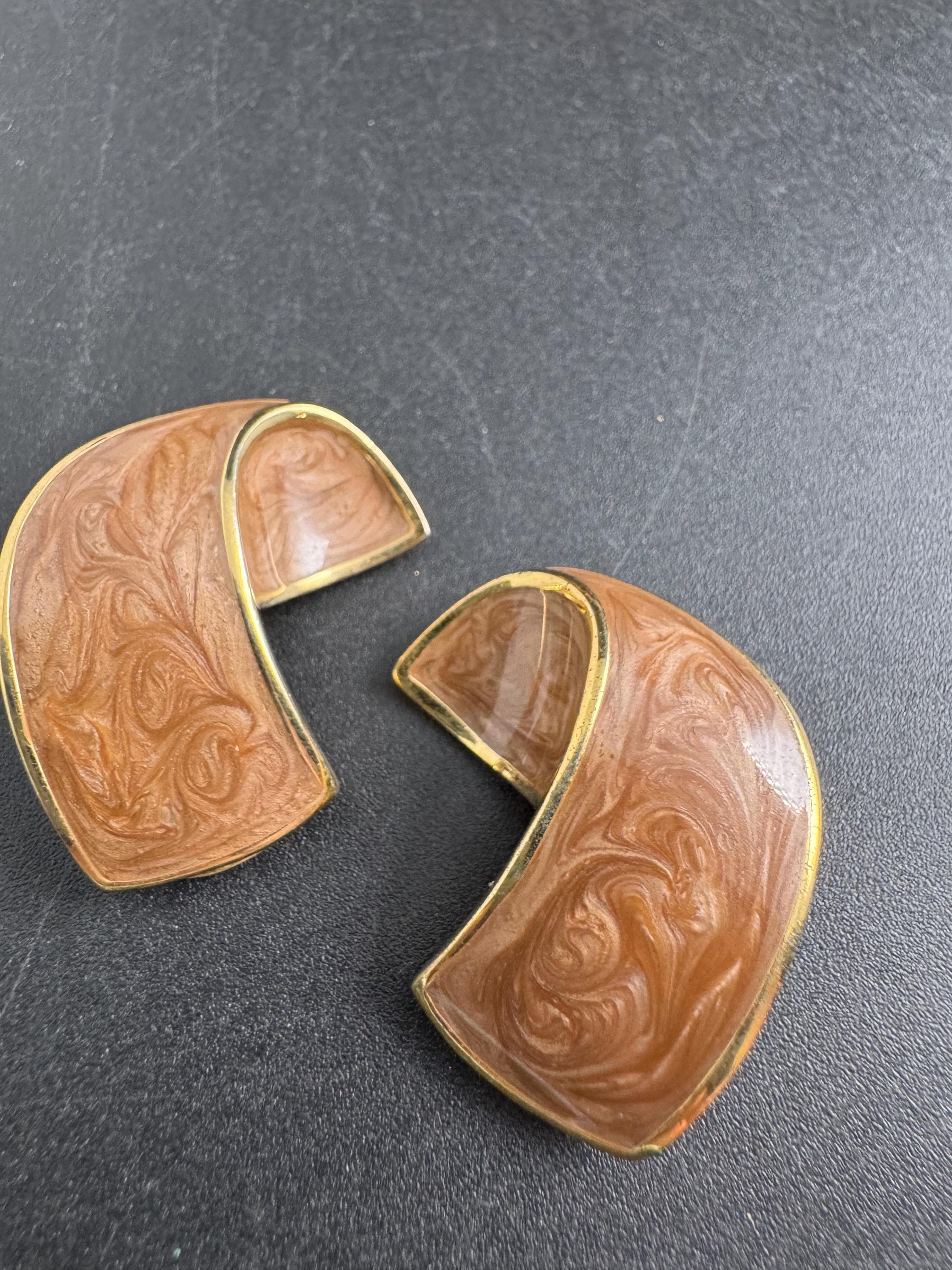 brown Enamel Clip On Earrings: jaques vert vintage gold plated