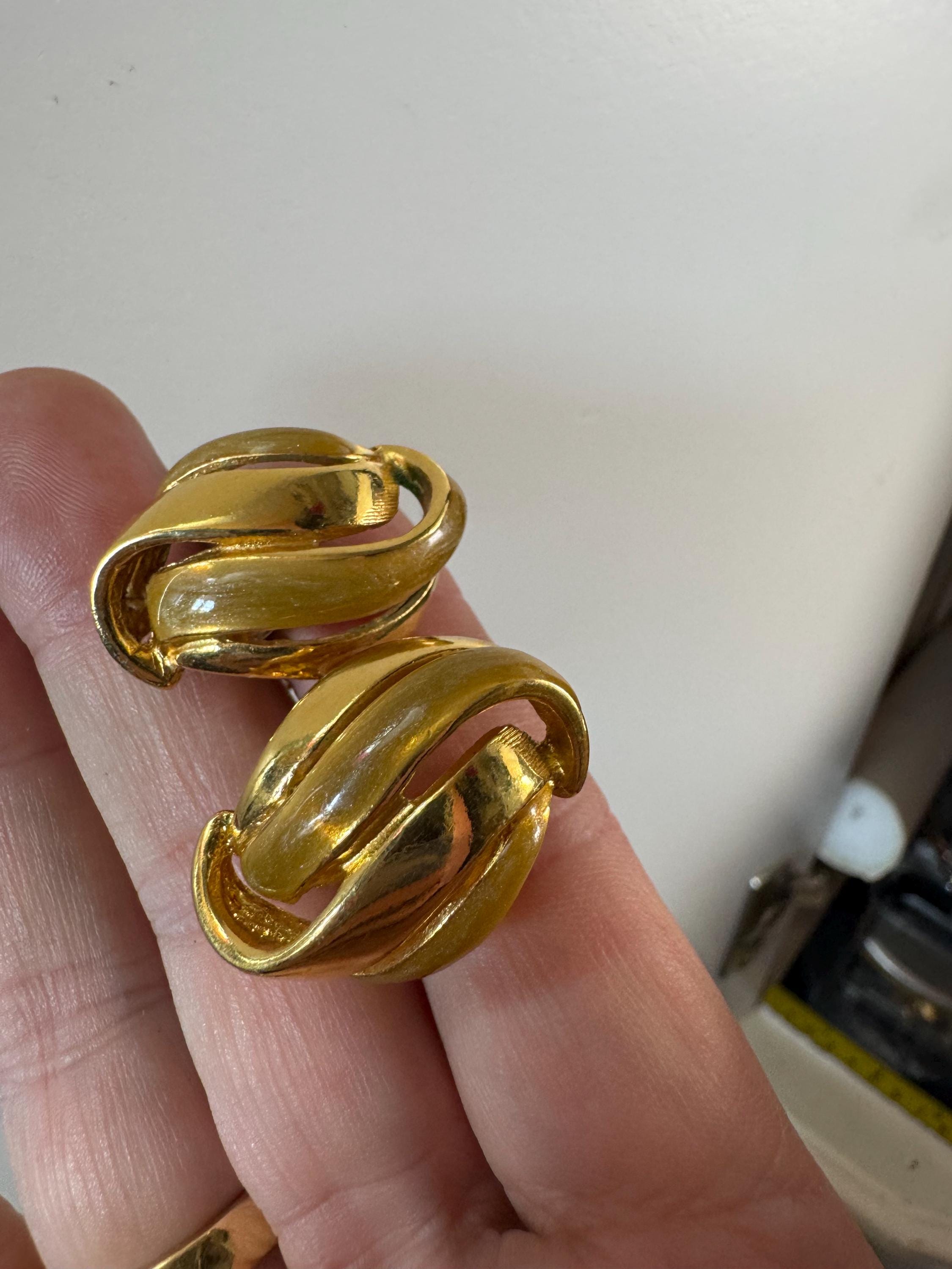 brown Enamel Clip On Earrings: jaques vert vintage gold plated