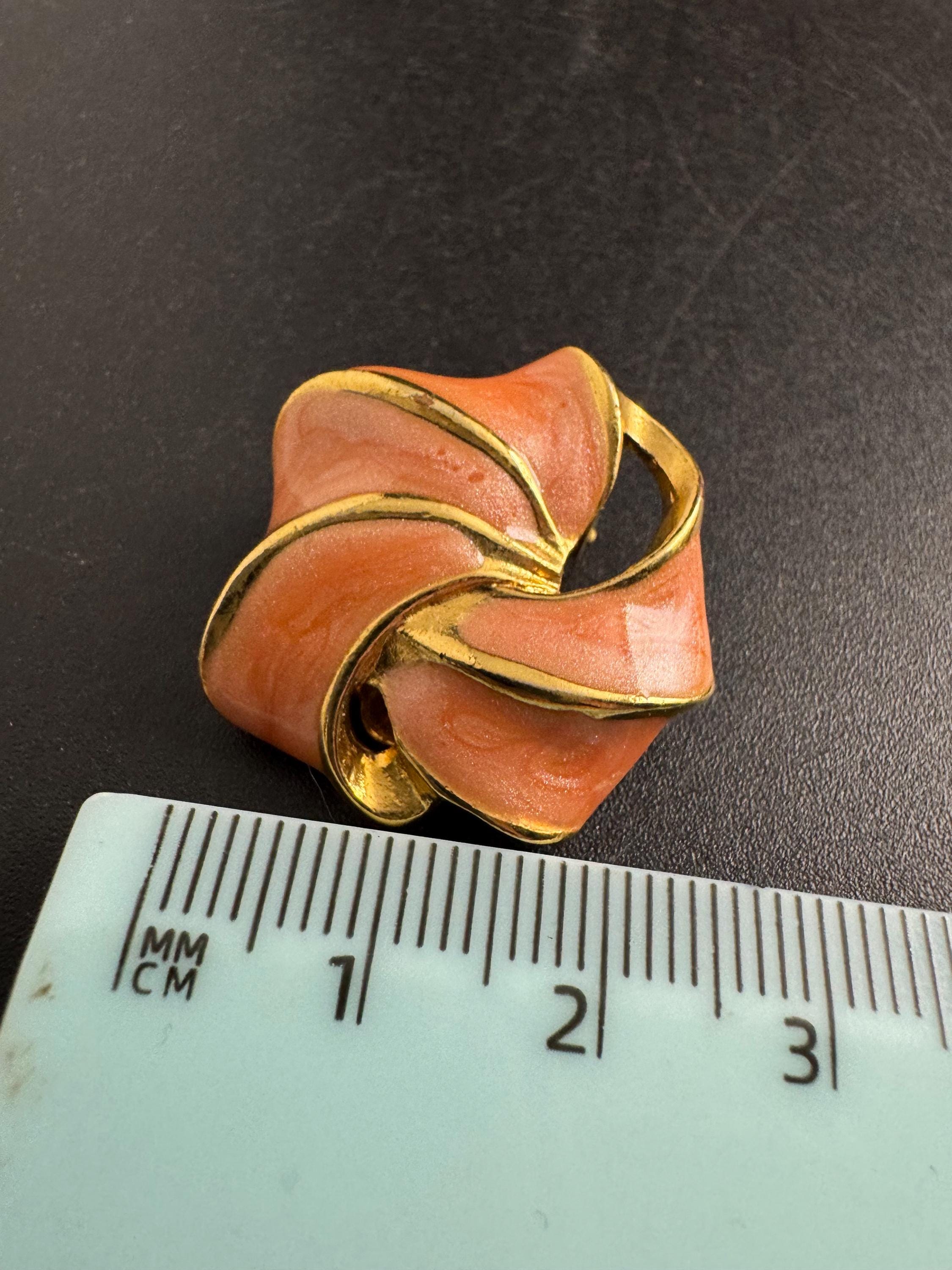 Jaques Vert Gold pink Enamel Clip On Earrings: Salmon Vintage Style