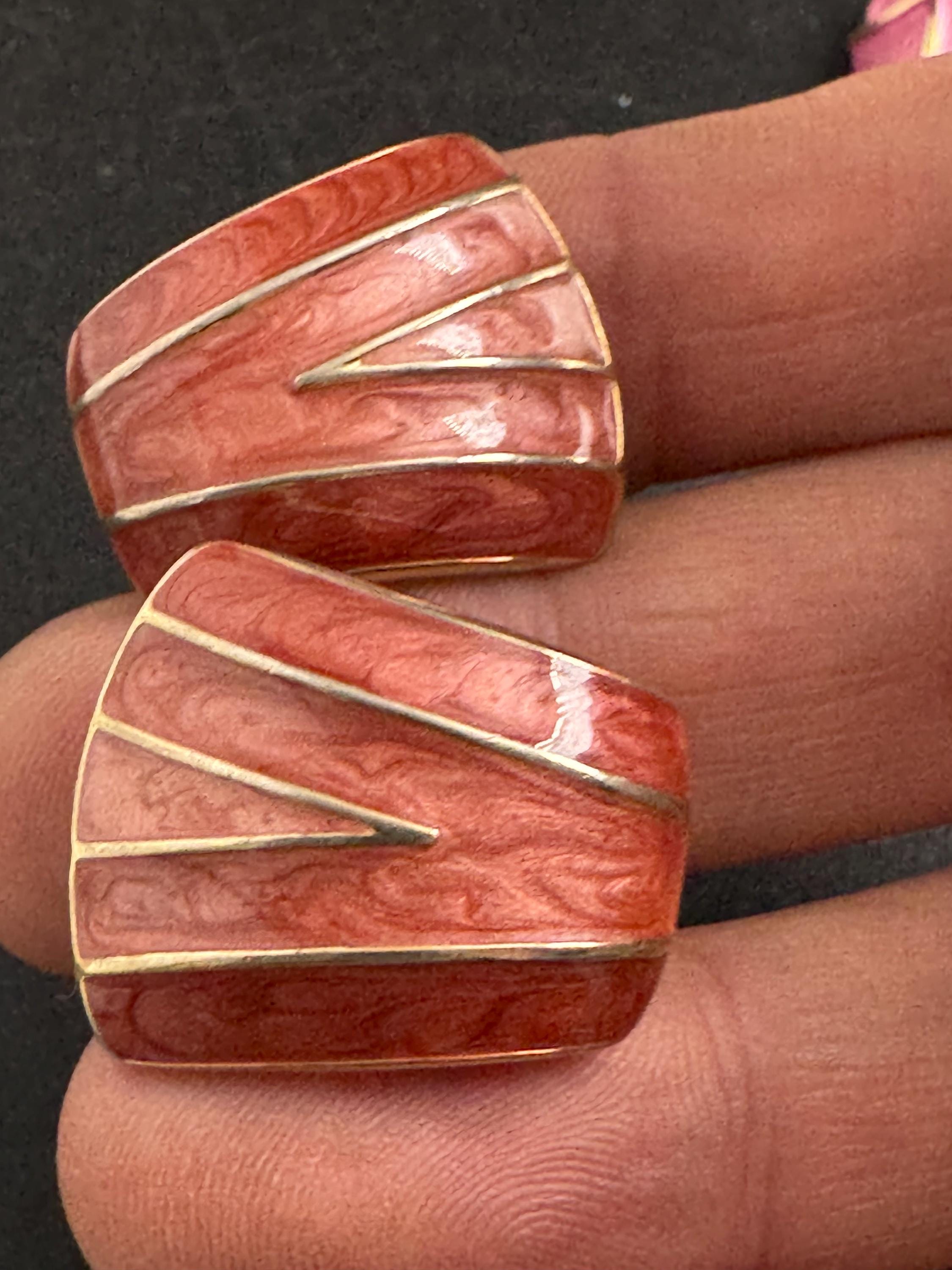 Pink Enamel Clip On Earrings: vintage gold plated dusky rose pink