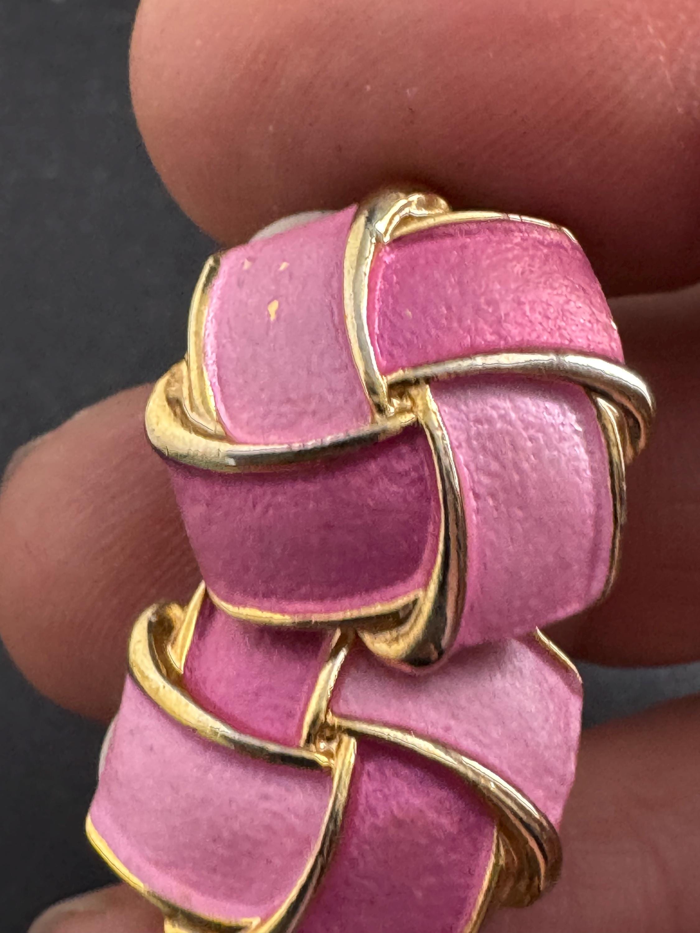 Pink Enamel Clip On Earrings: vintage gold plated