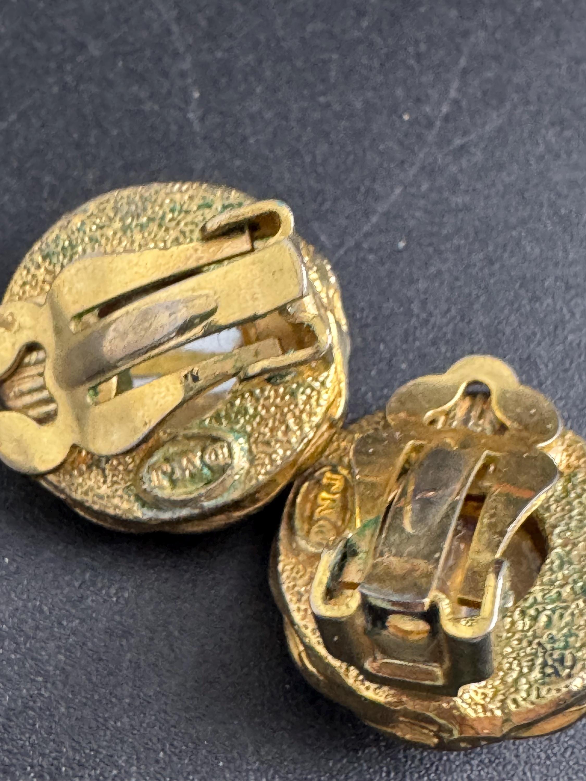 Frosted Pink Clip On Earrings: signed DMJ vintage gold tone