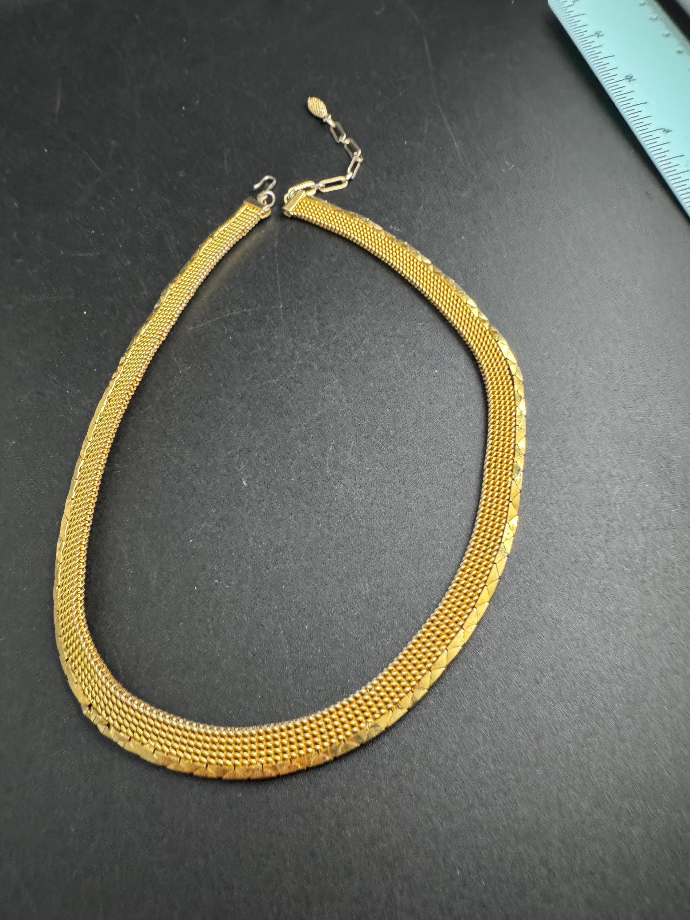 Wide gold mesh choker, vintage necklace 1970s