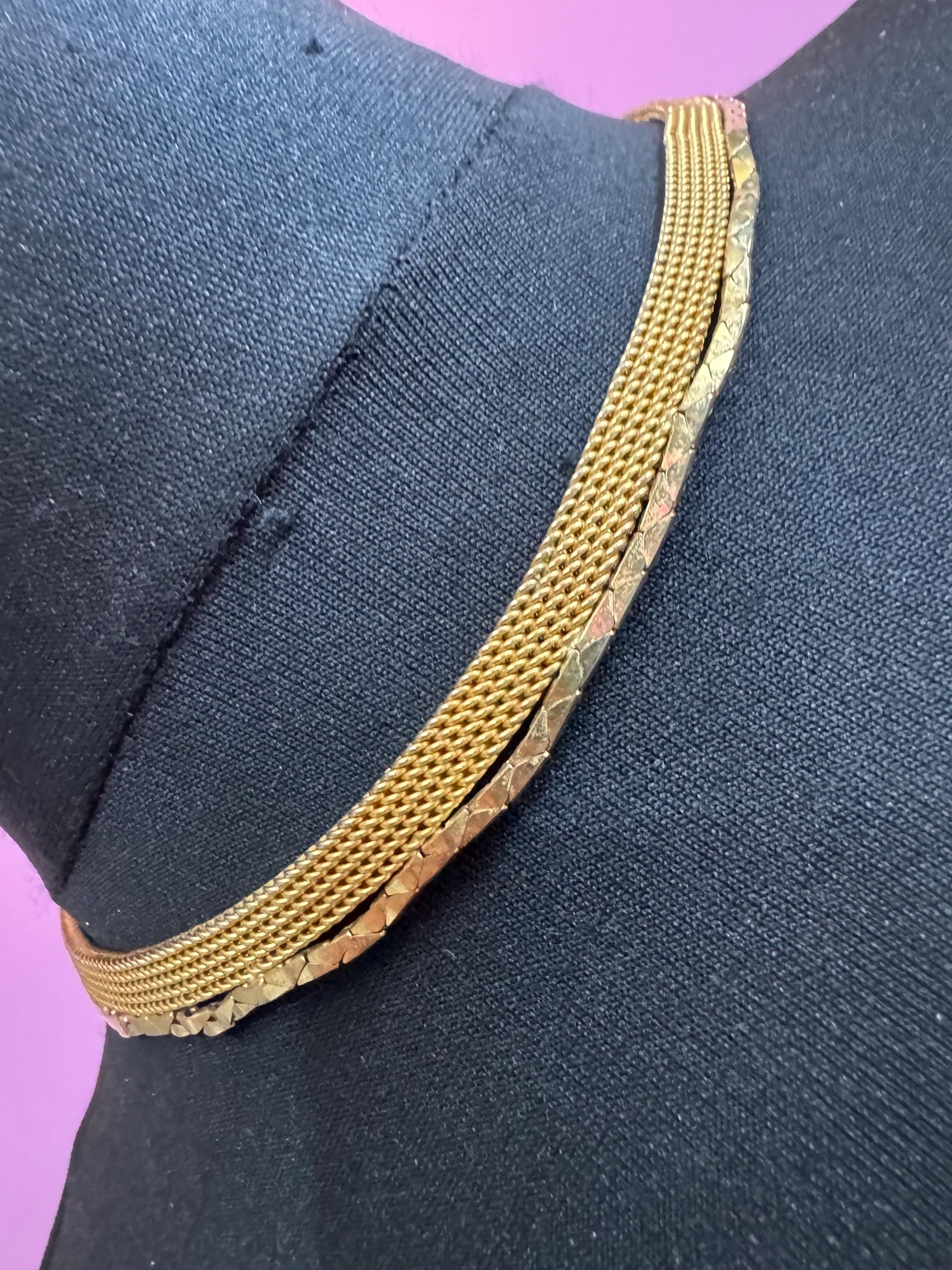 Wide gold mesh choker, vintage necklace 1970s