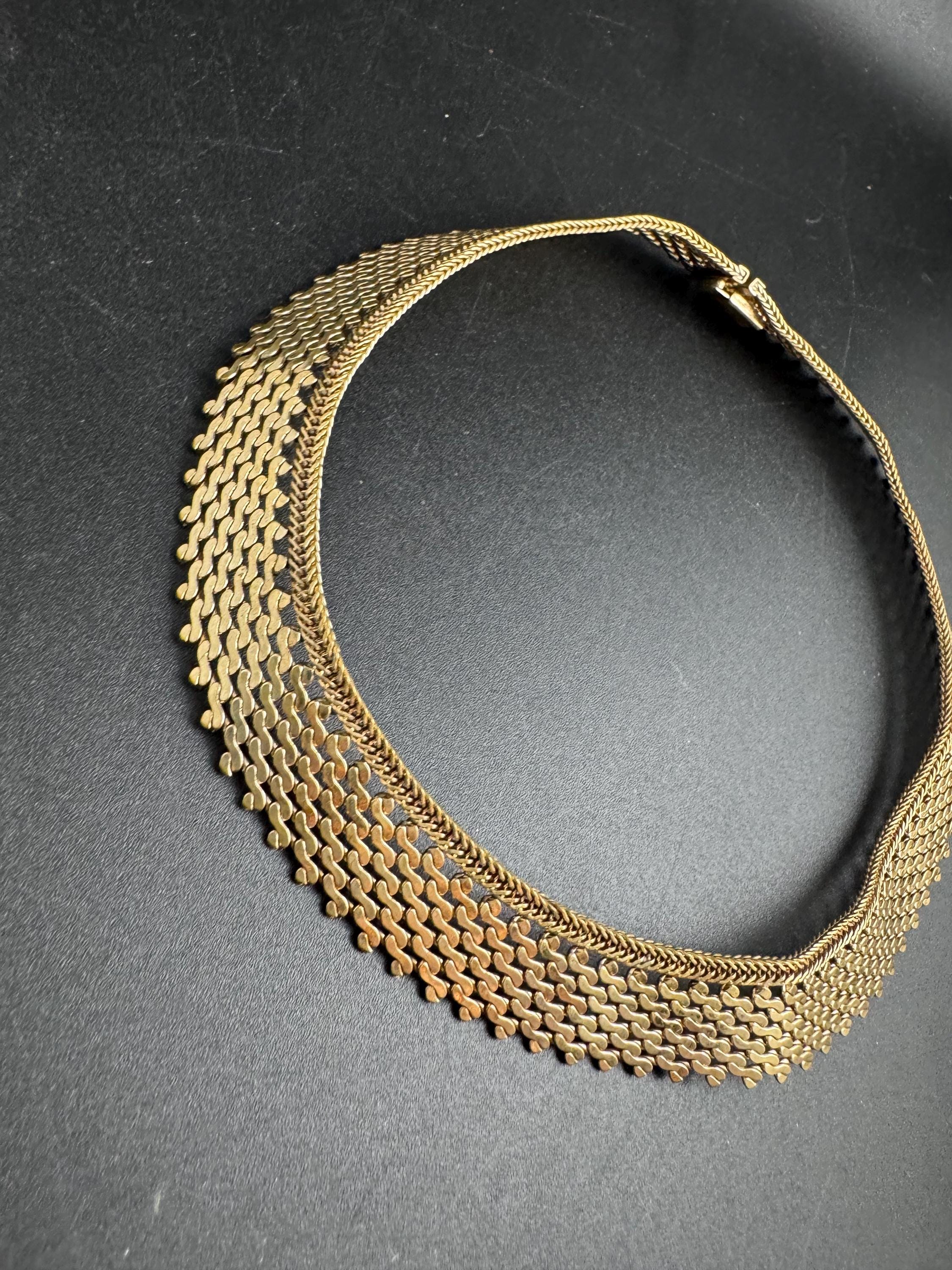 Wide gold mesh choker, vintage necklace 1970s