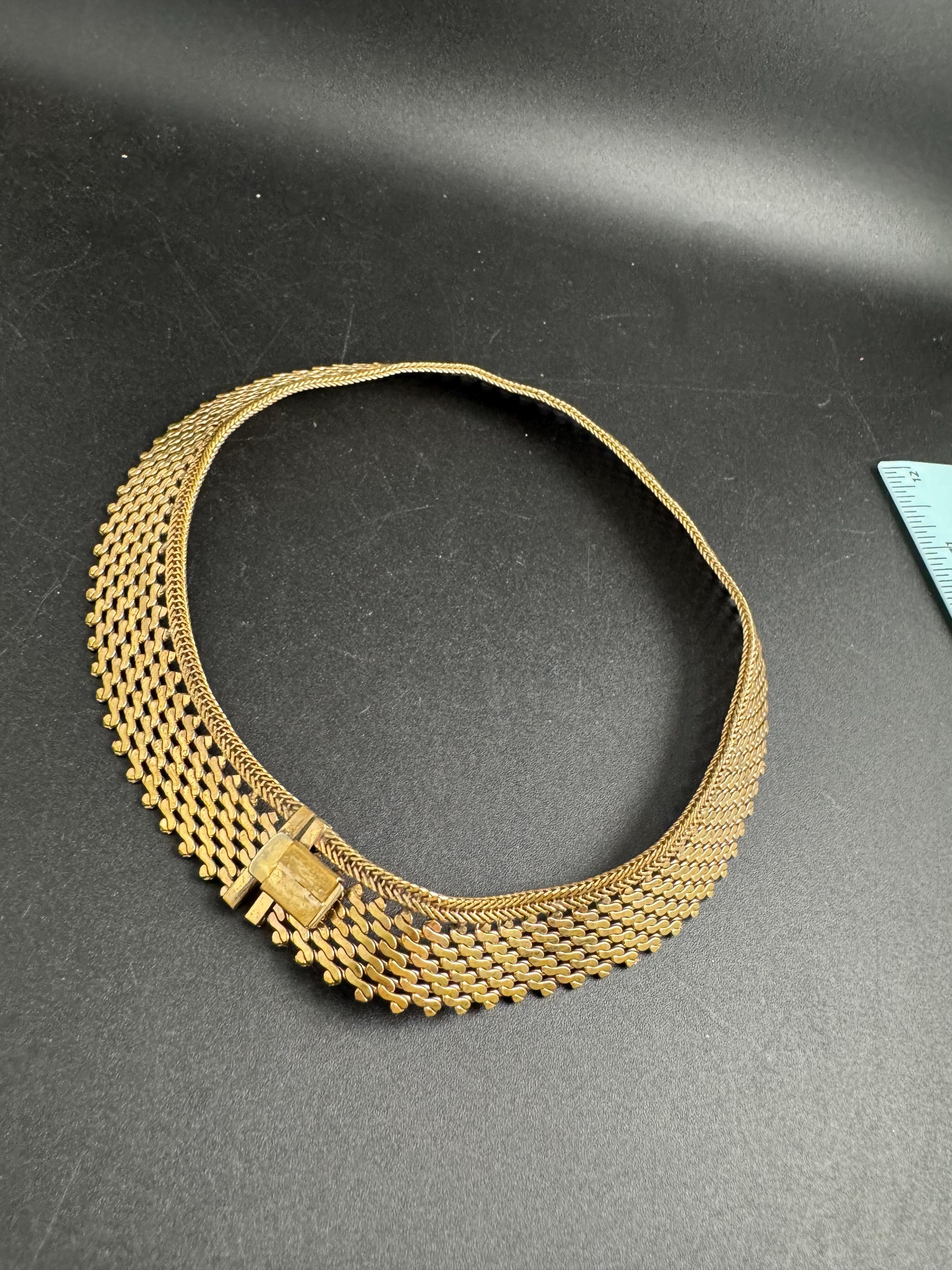 Wide gold mesh choker, vintage necklace 1970s